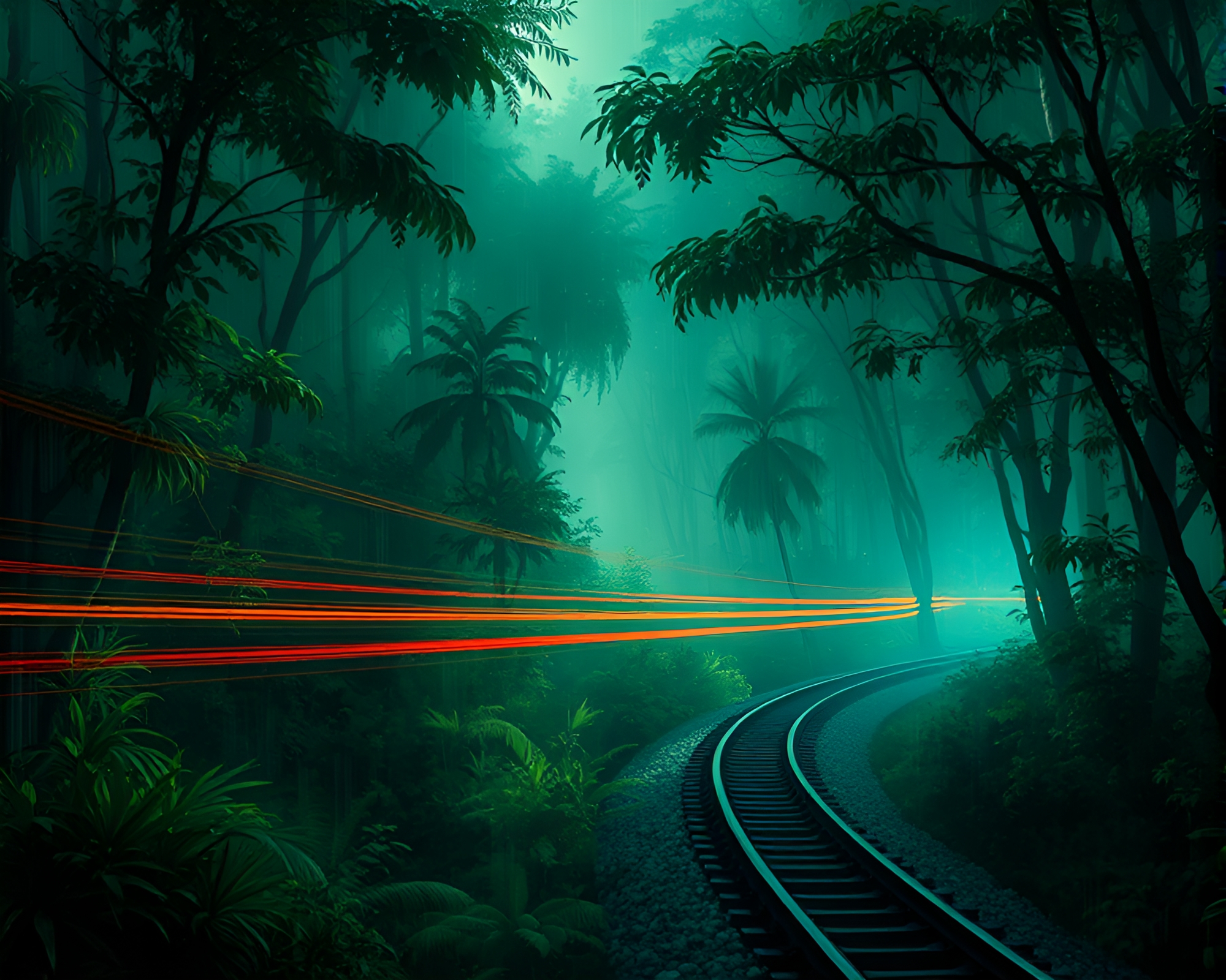 Silk Kimono Train Light Trails Art in Rainforest Green – free AI stock image
