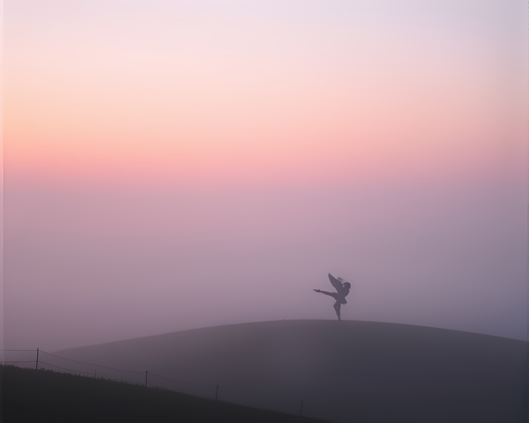 Ballet Dancer Amidst Sunrise Fog Banks – free AI stock image