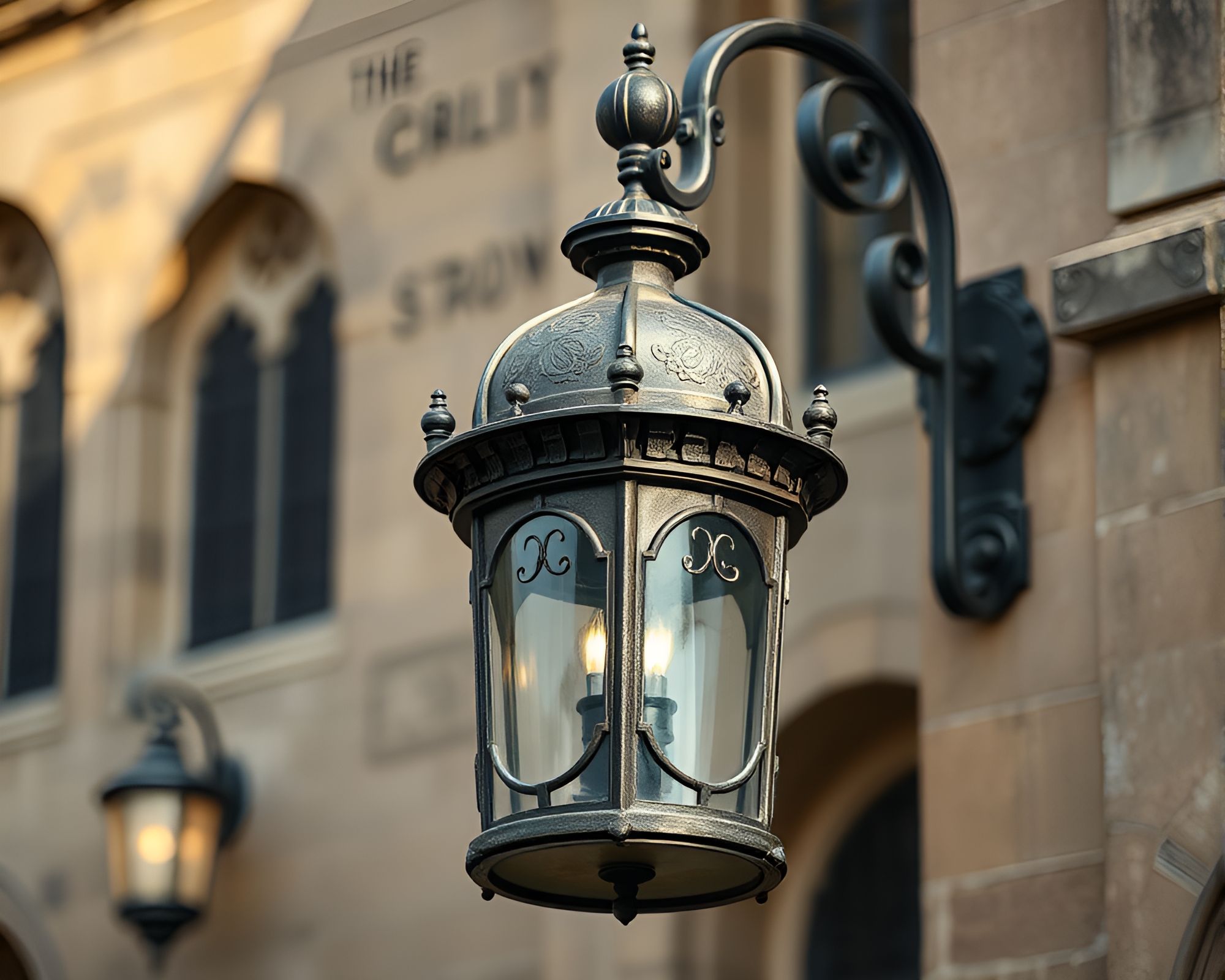 Enchanting Bronze Patina Neo-Gothic Lantern Mansion – free AI stock image