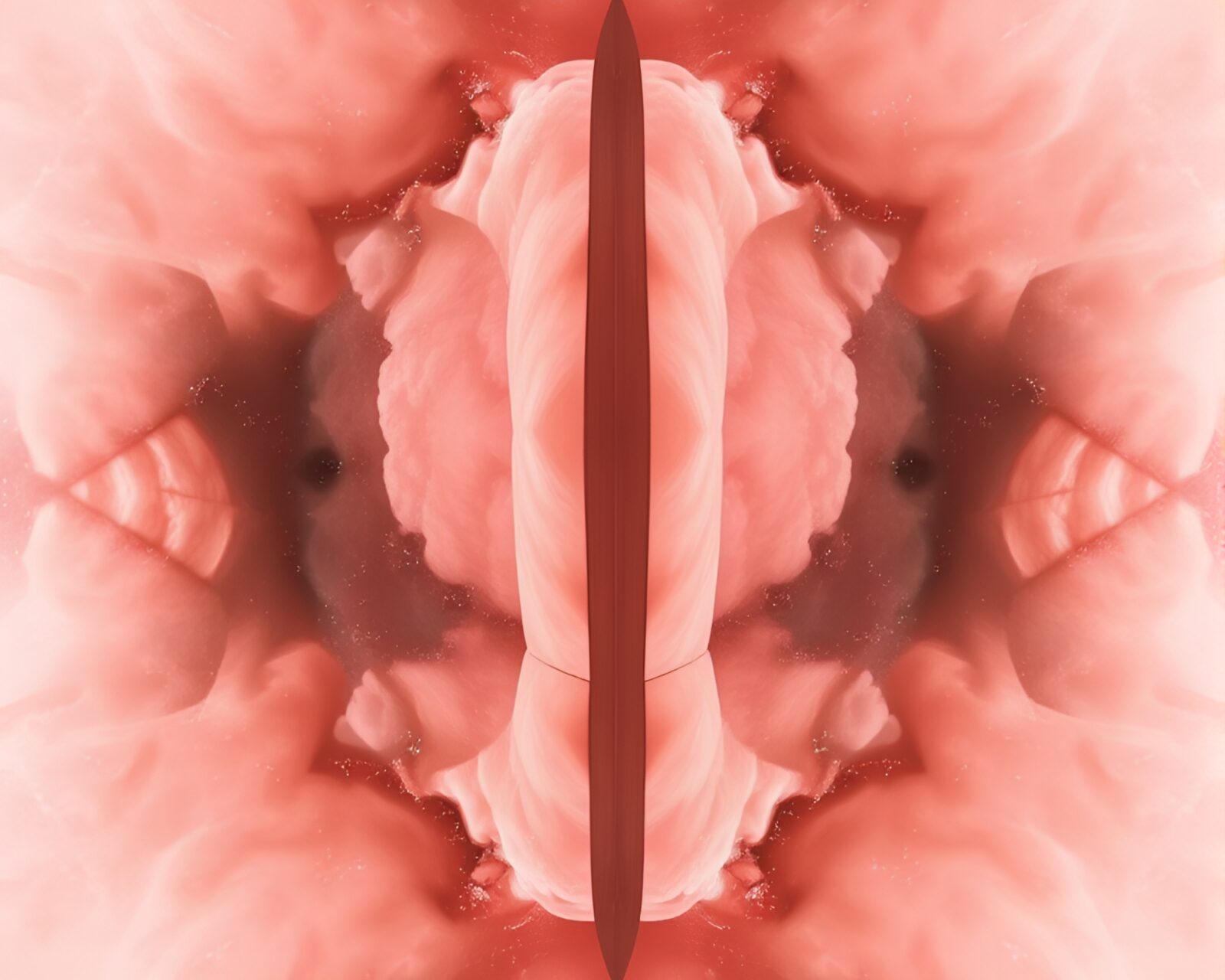 Stereoscopic 3D image with mirror symmetry in pink tones