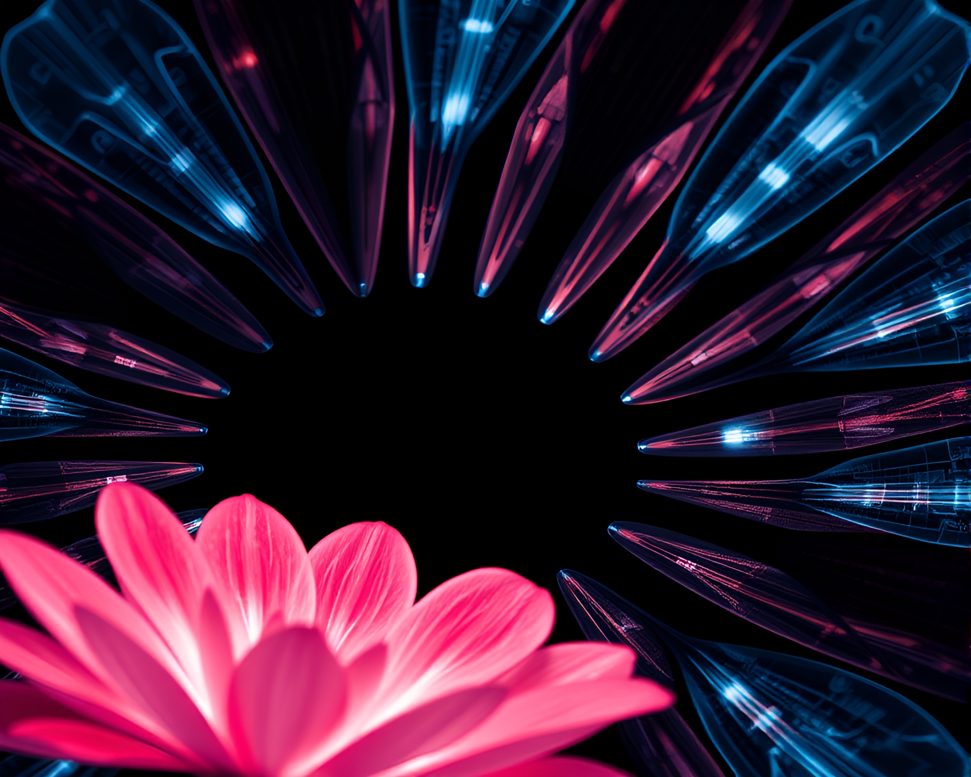 Mesmerizing X-Ray Solar Panel Array with Flower Petals – free AI stock image