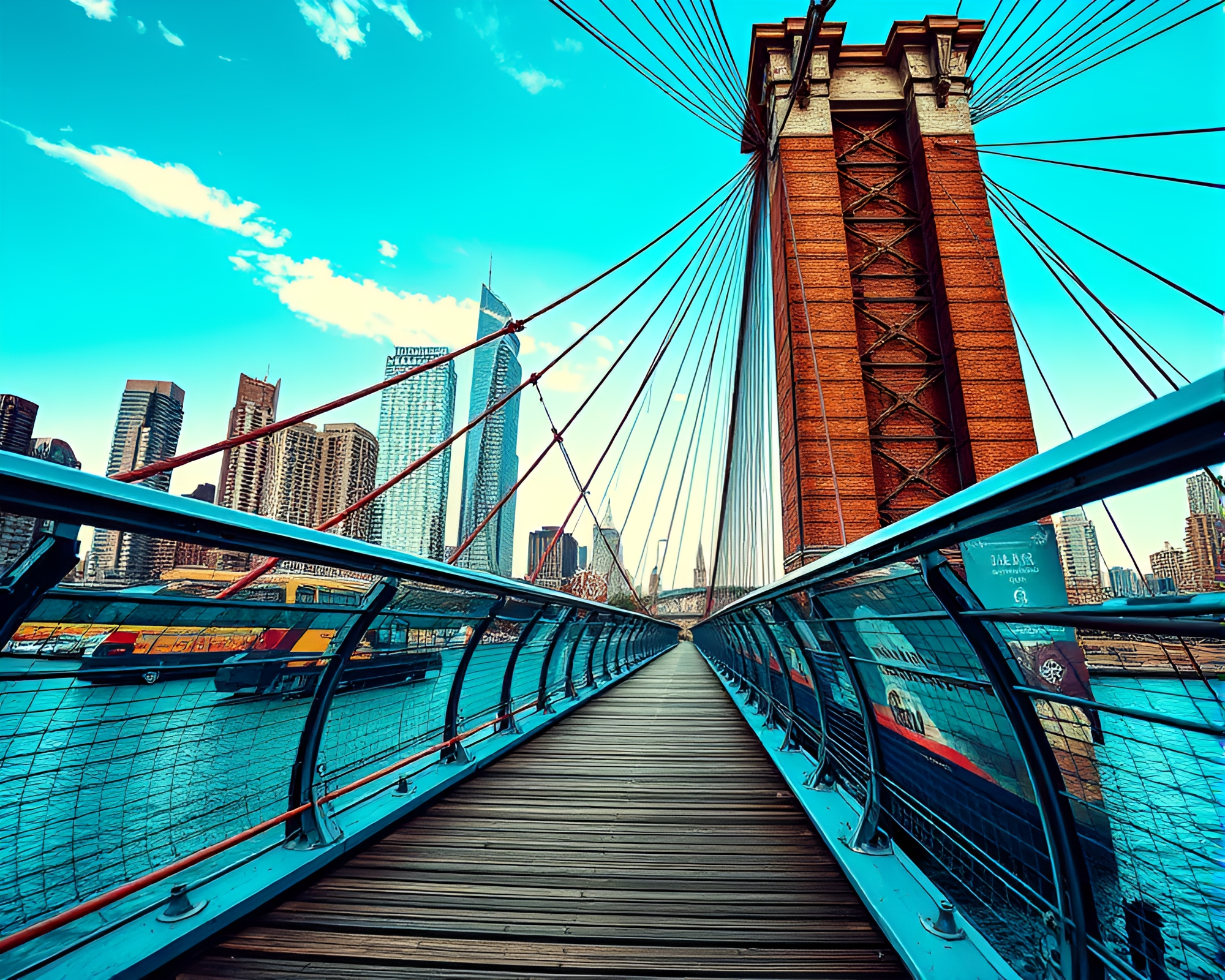 Dynamic Glass Bridge: Comic Book Style Fantasy – free AI stock image
