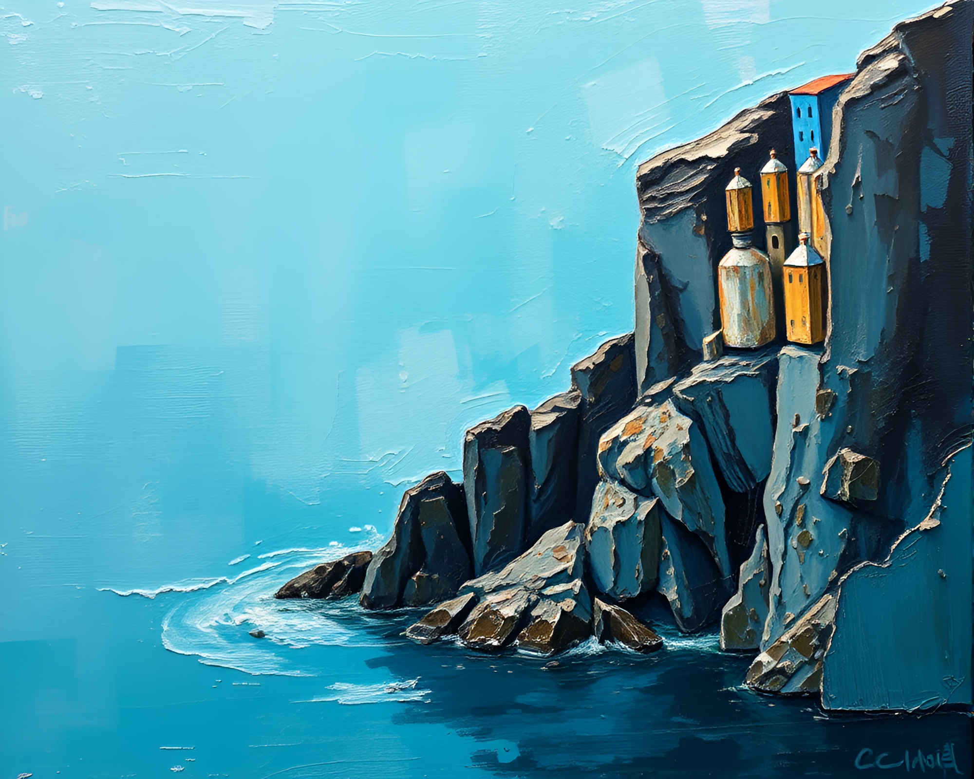 Turquoise Cliff Reflections: Metallic Splendor – free AI stock image