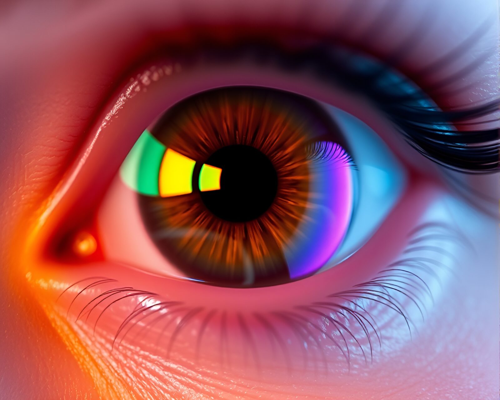 CGI render of retro color fade smart contact lens with foil stamping
