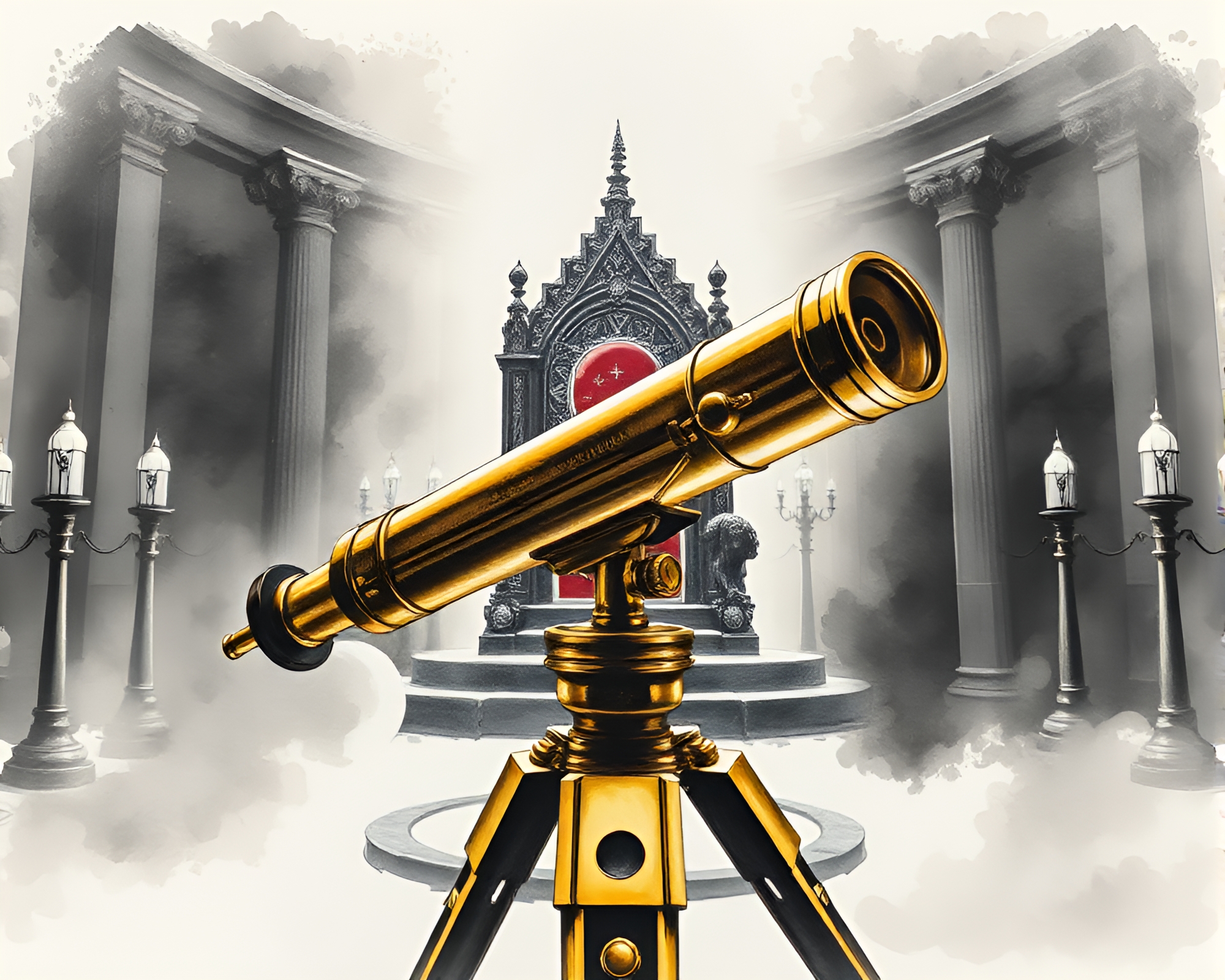 Brass Telescope in Throne Room Glow – free AI stock image