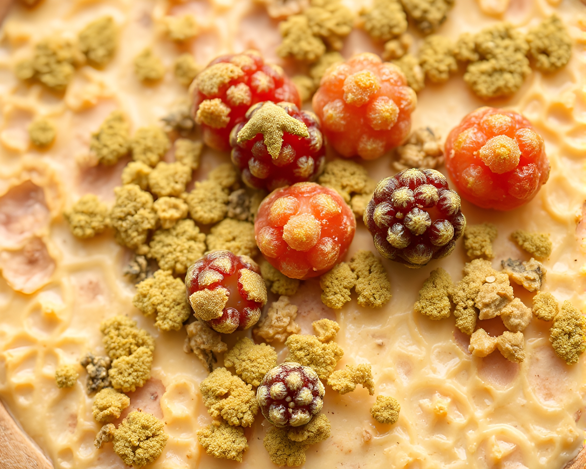 Lichen-Textured Fruit Tart in Pastel Écorché Study – free AI stock image