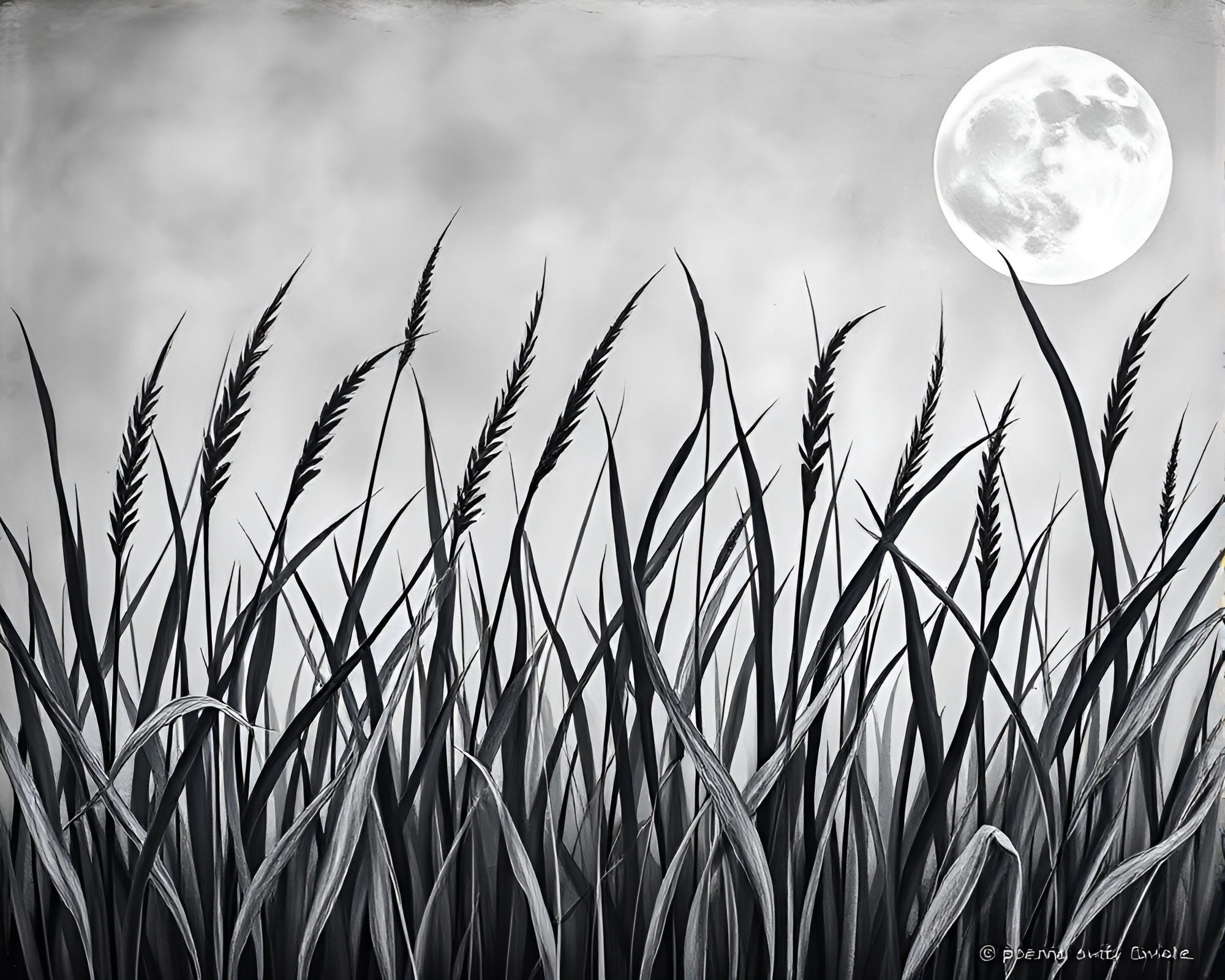 Savannah Grass Veins Under Lunar Fresco Light – free AI stock image