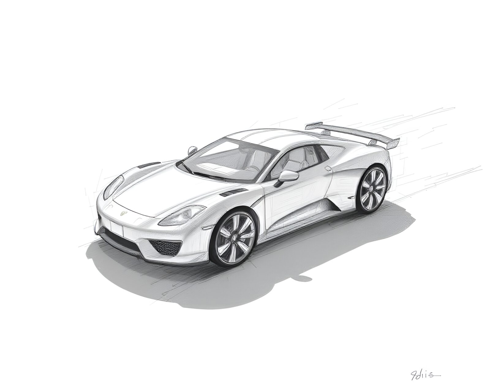 Digital noise adds depth to pencil sketch of hover car in eclipse shadow