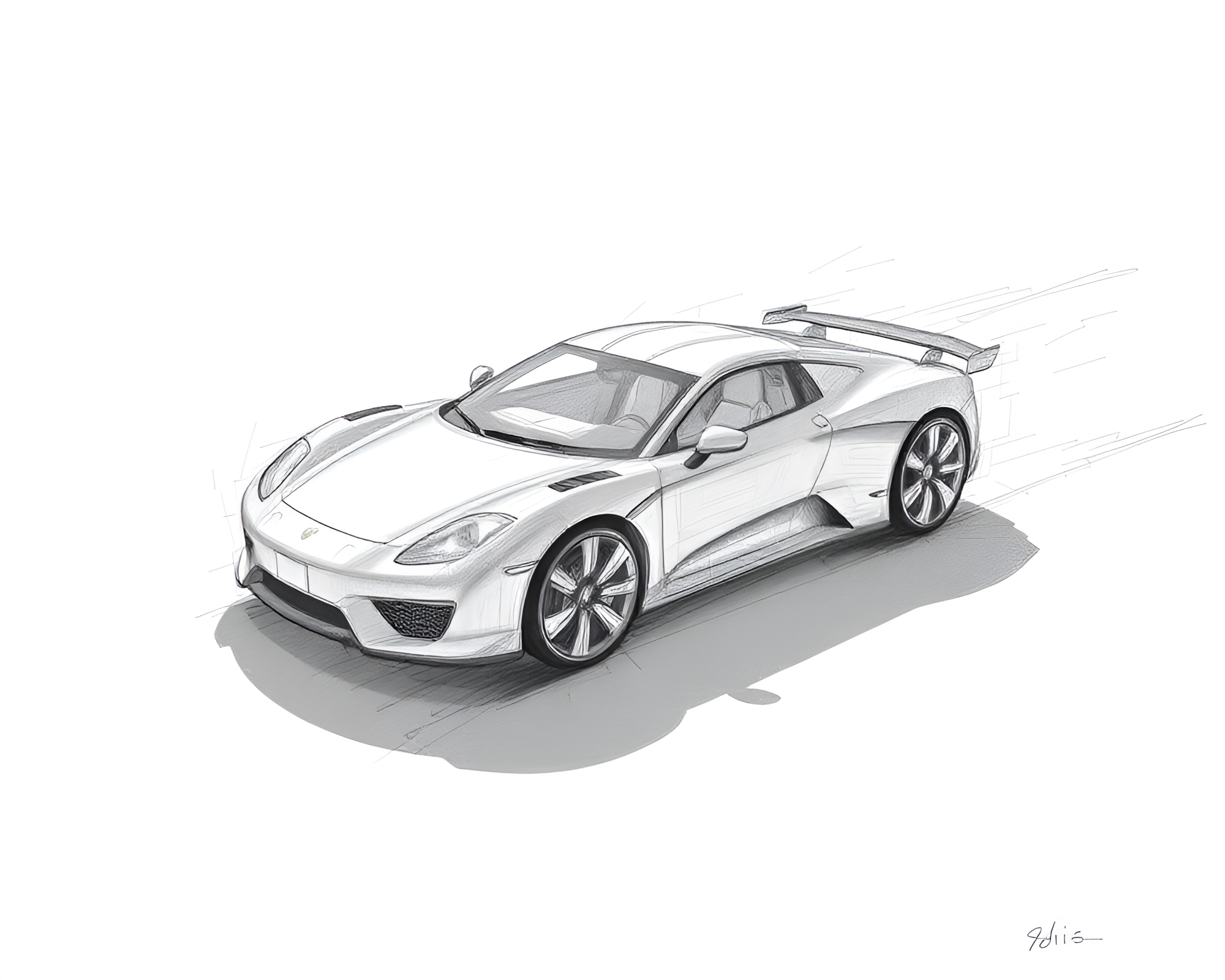 Futuristic Hover Car in Eclipse Shadow Pencil Sketch – free AI stock image