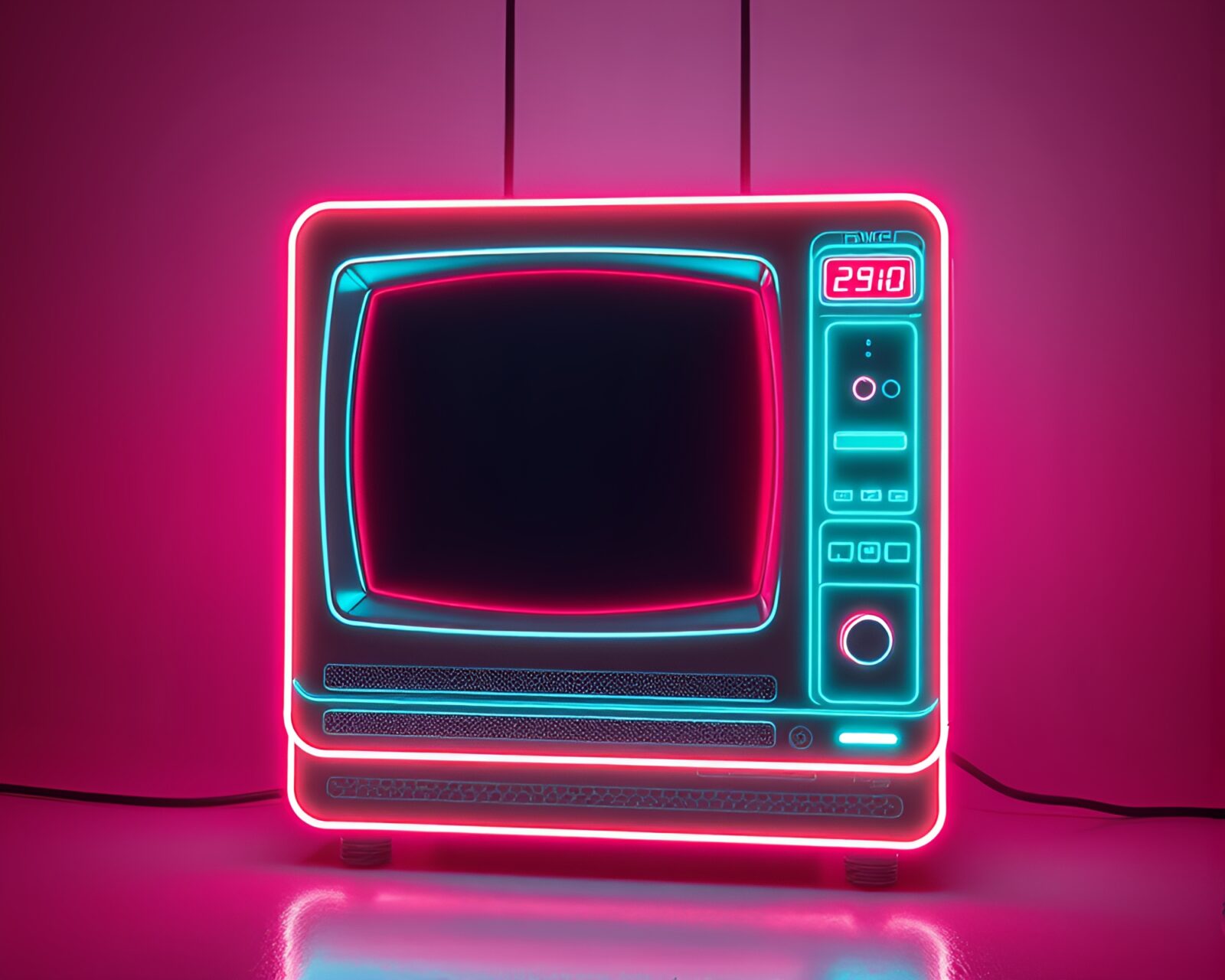 Peachy glowing quantum computer in abstract wireframe surroundings