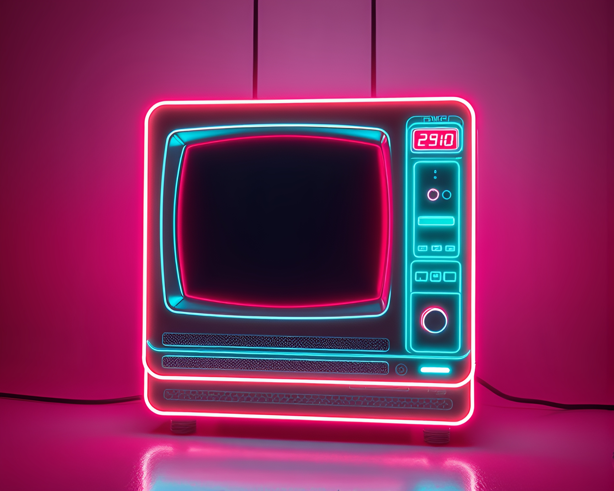 Glowing Quantum Computer in Neon Wireframe Universe – free AI stock image
