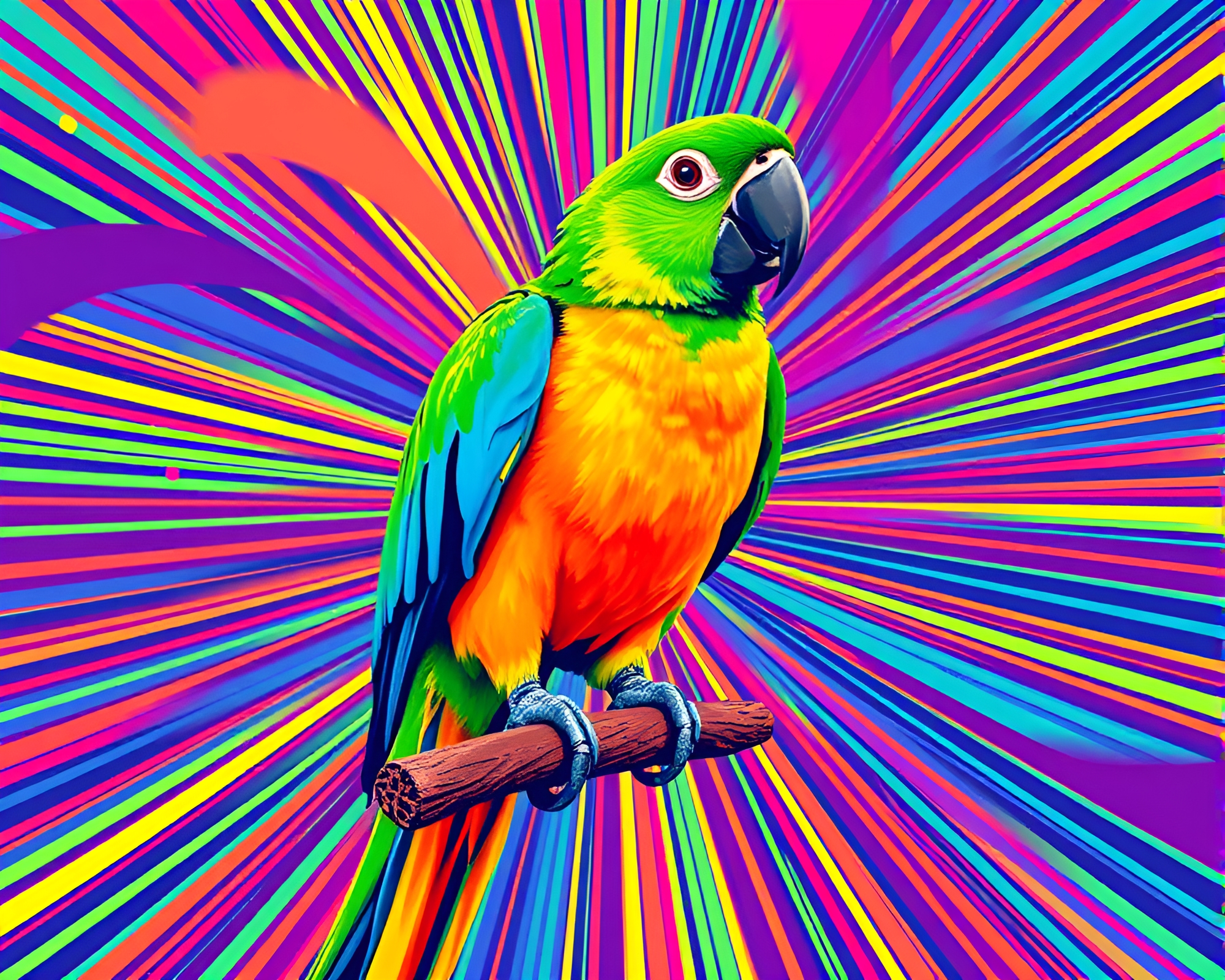 Vibrant Kinetic Art with Tropical Parrot Bursting Colors – free AI stock image
