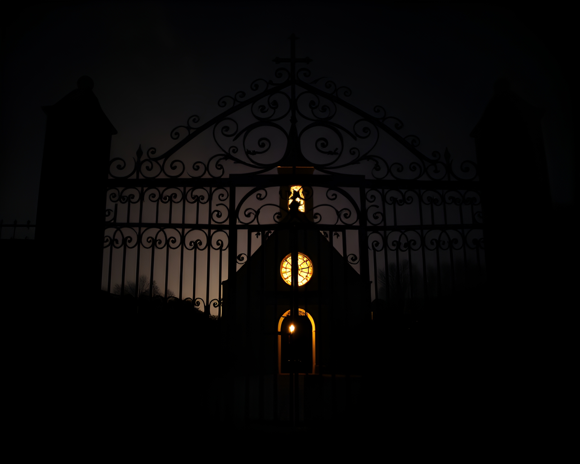 Ethereal Kinetic Art: Wrought Iron Gate Silhouette – free AI stock image