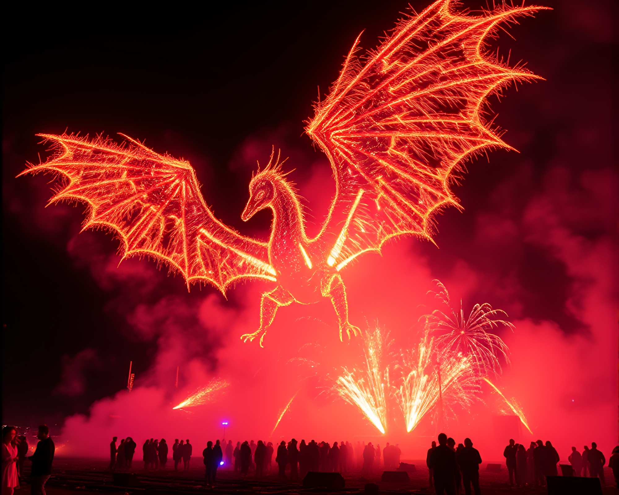 Ethereal Gryphon amidst Festival Fireworks and Fog Banks – free AI stock image