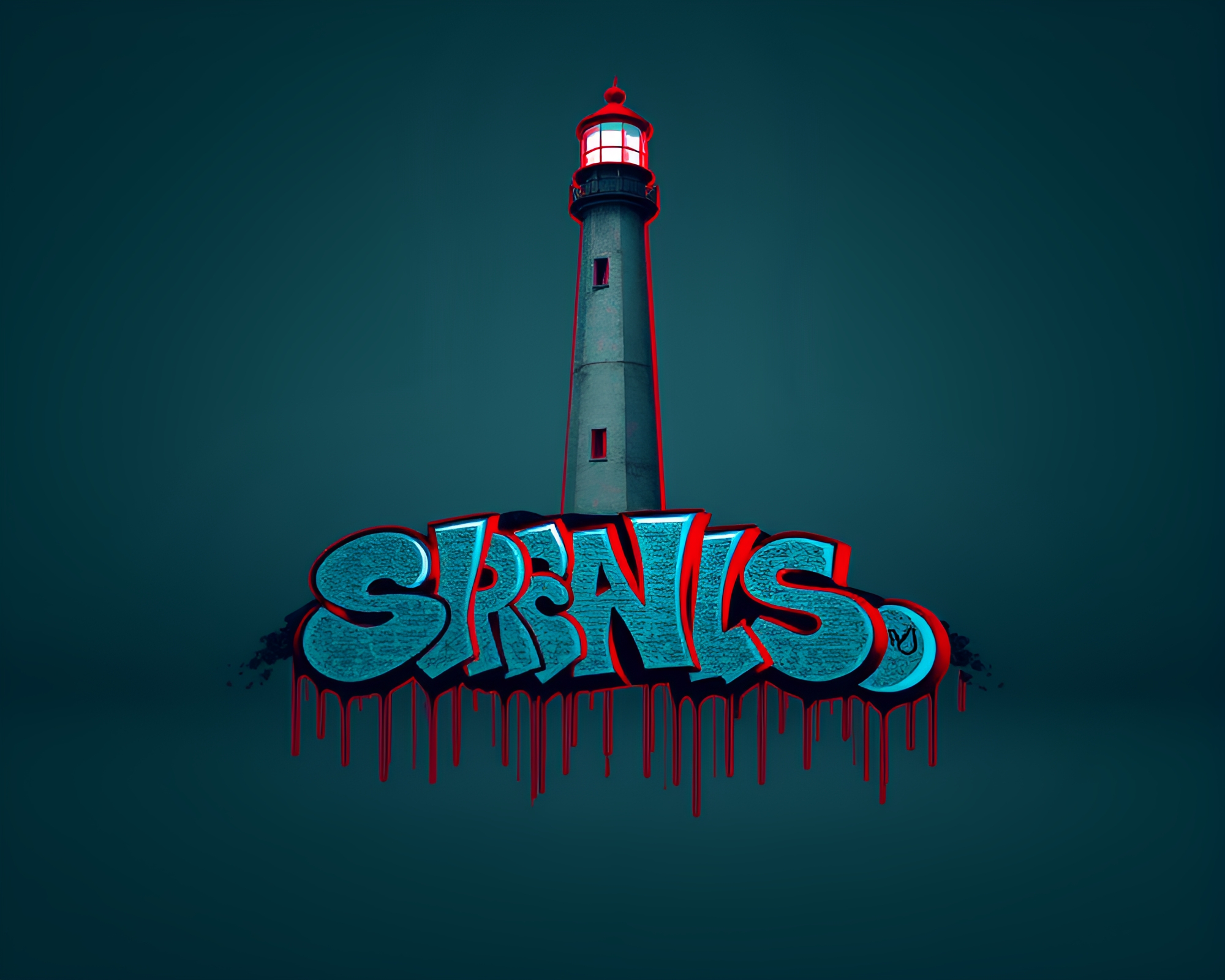 Lighthouse in Anaglyph 3D Graffiti – free AI stock image
