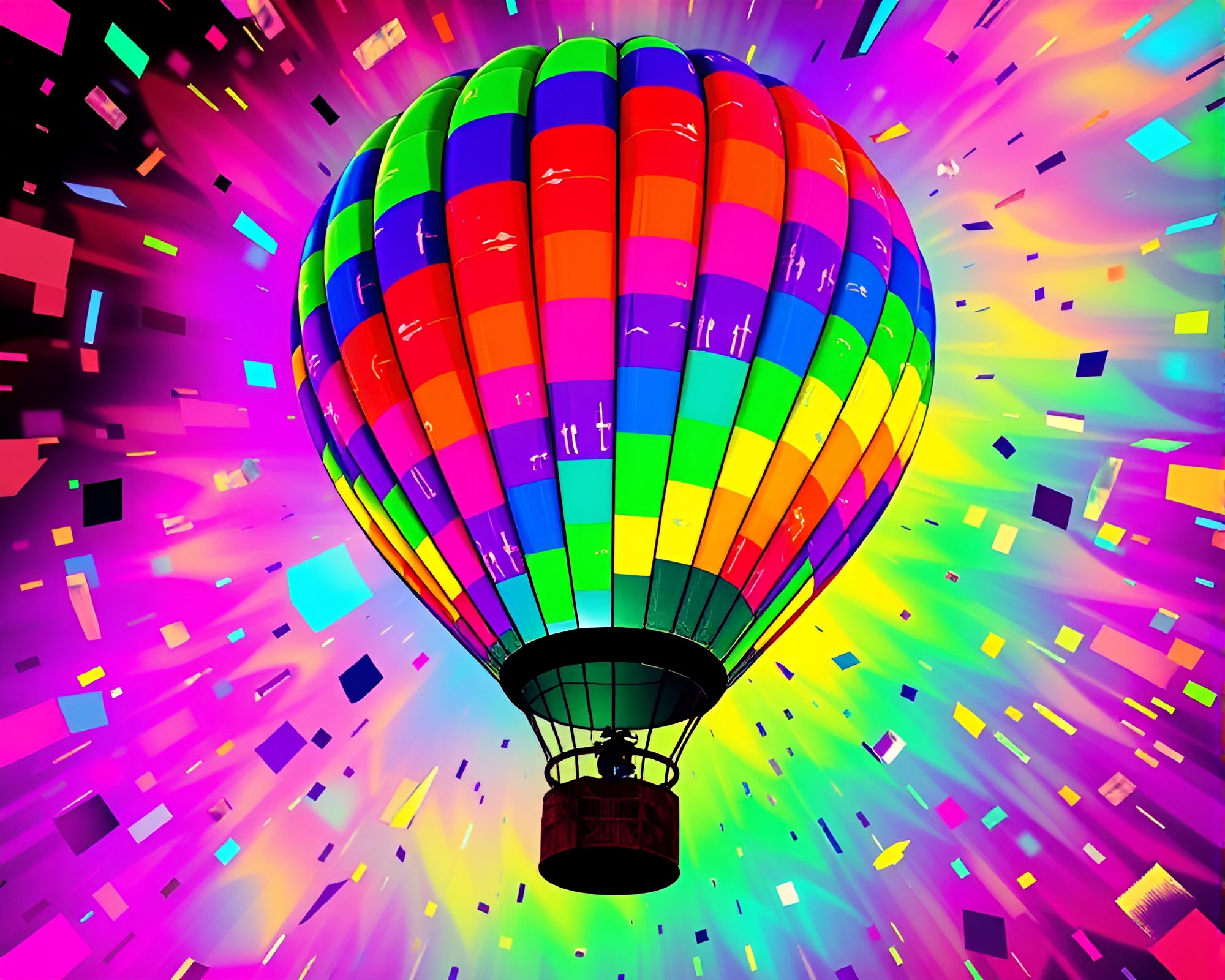 Neon Hot Air Balloon in Kaleidoscope Pop Art – free AI stock image