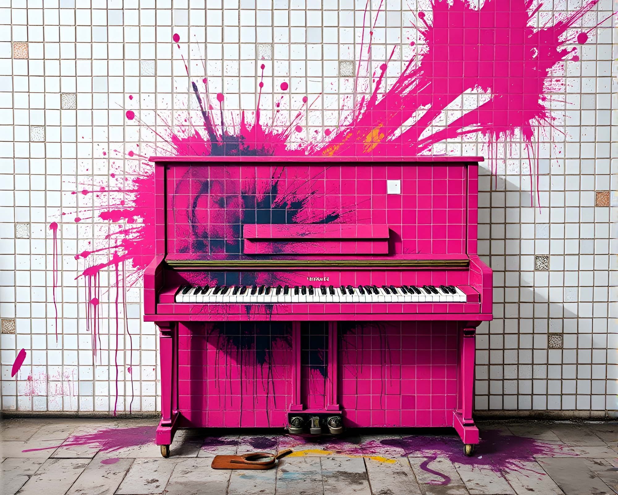 Graffiti Piano: Magenta Mosaic Masterpiece – free AI stock image