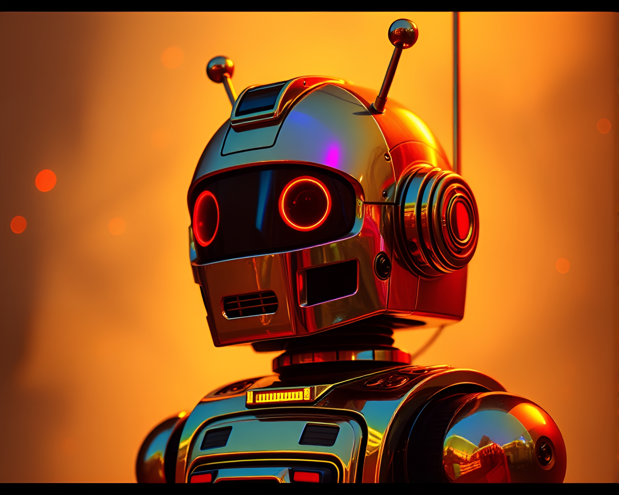 Robot Bonfire Glow Reflects in Iridescent Soap Film – free AI stock image