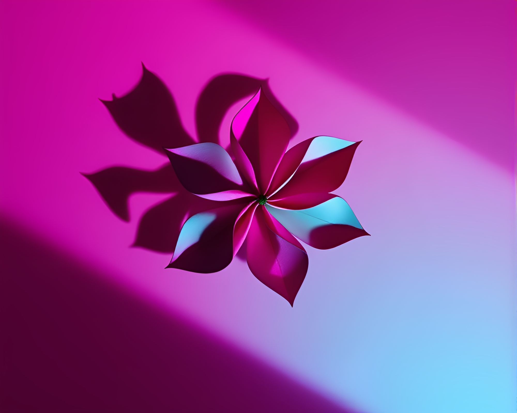 Retrowave Origami Flower Silhouette in Jewel Tones – free AI stock image
