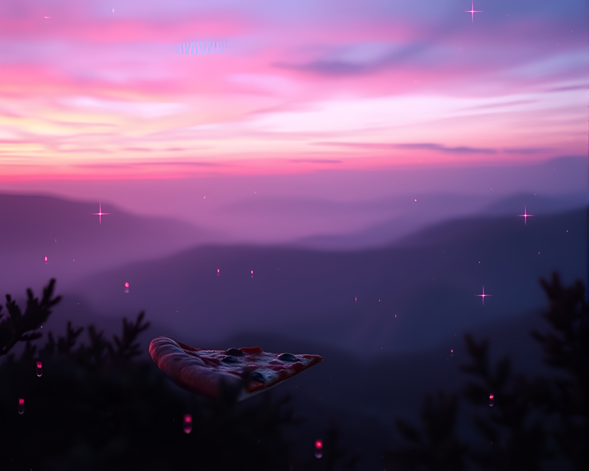 Surreal Pizza Slice in Digital Twilight Frame – free AI stock image