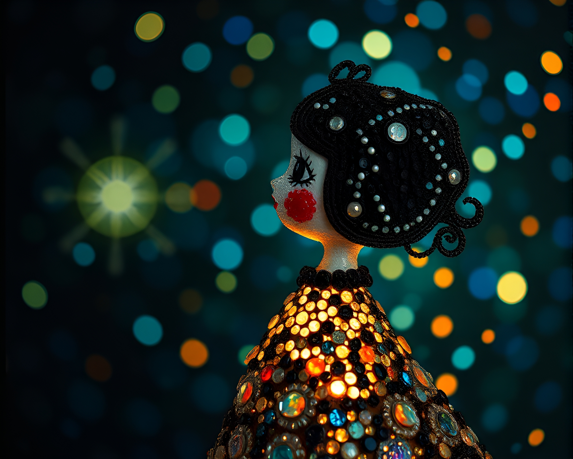 Gouache Painting of Backscatter Flare Illuminating Porcelain Doll – free AI stock image