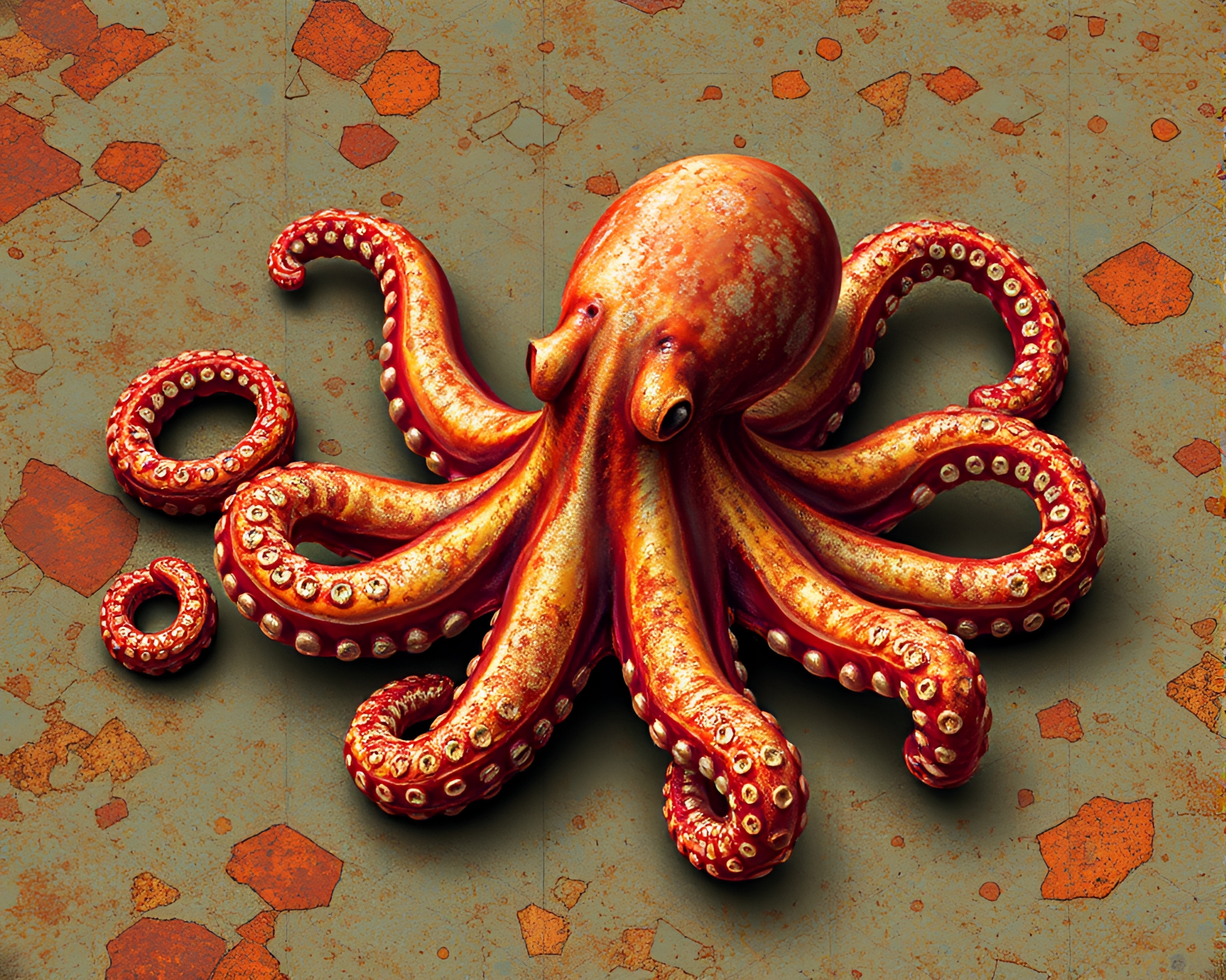 Rust Octopus Isometric Illustration – free AI stock image