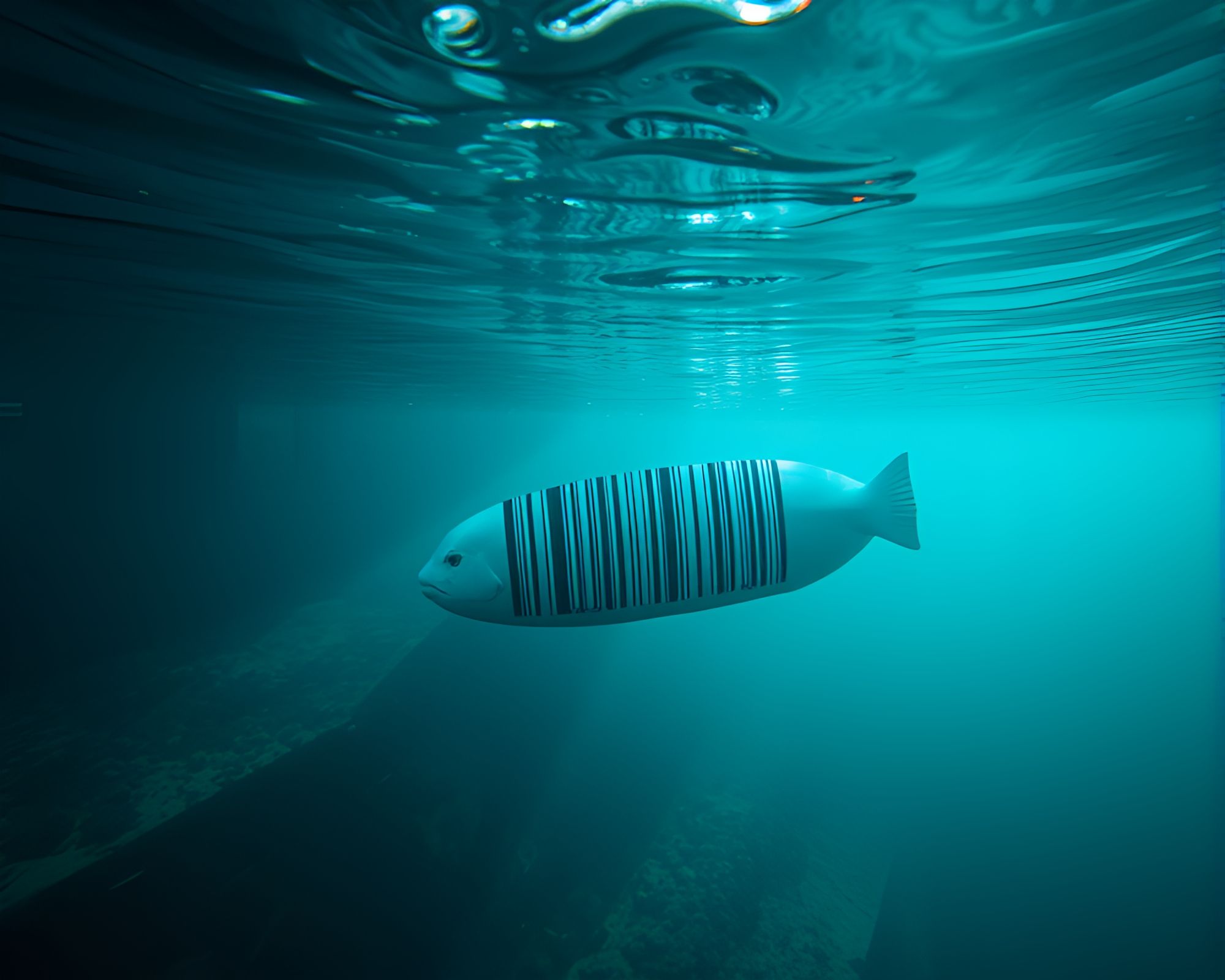Barcode Submarine Adventure Underwater Concept Art – free AI stock image