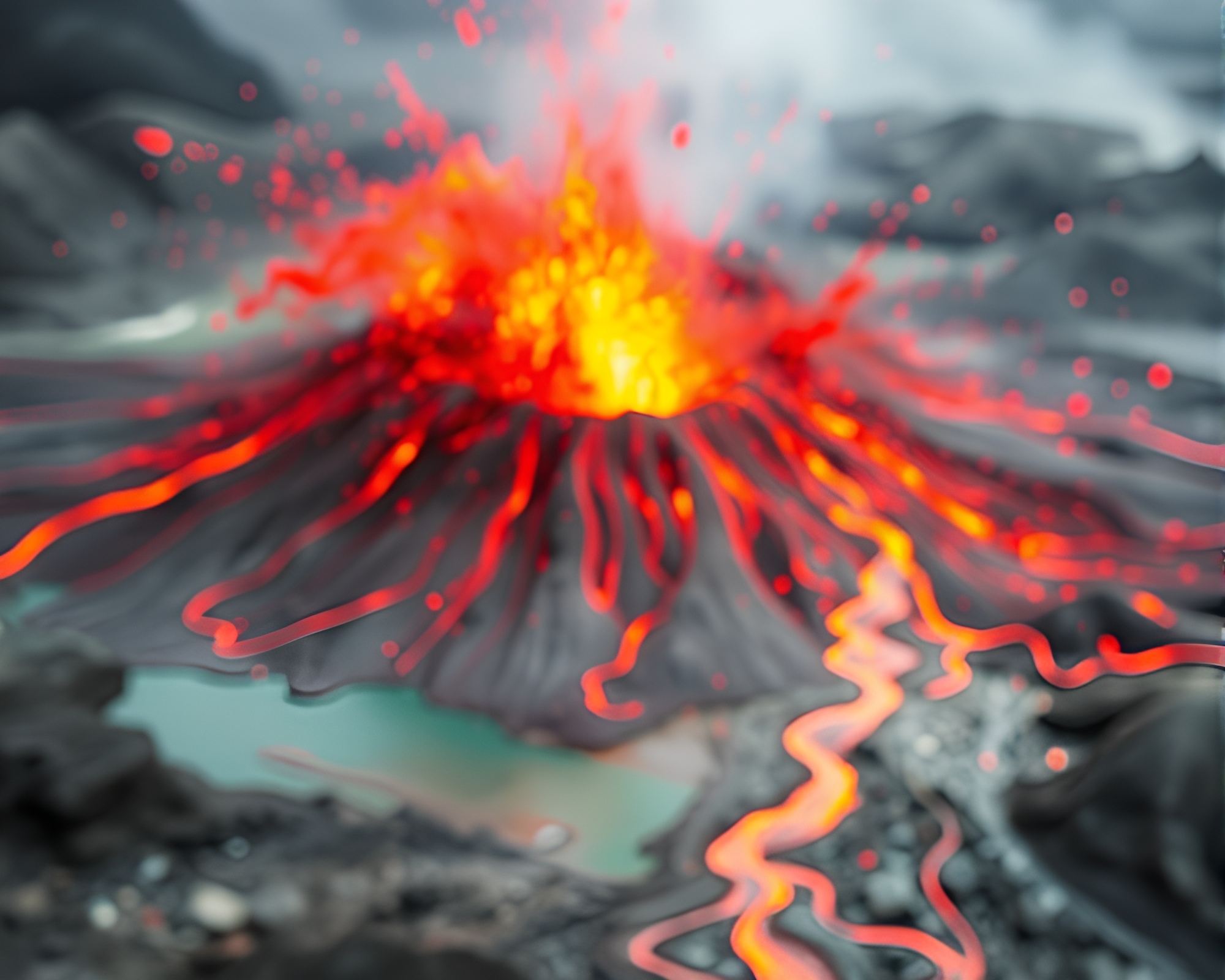 Volcanic Eruption Zoom Burst Paint Splatter Art – free AI stock image