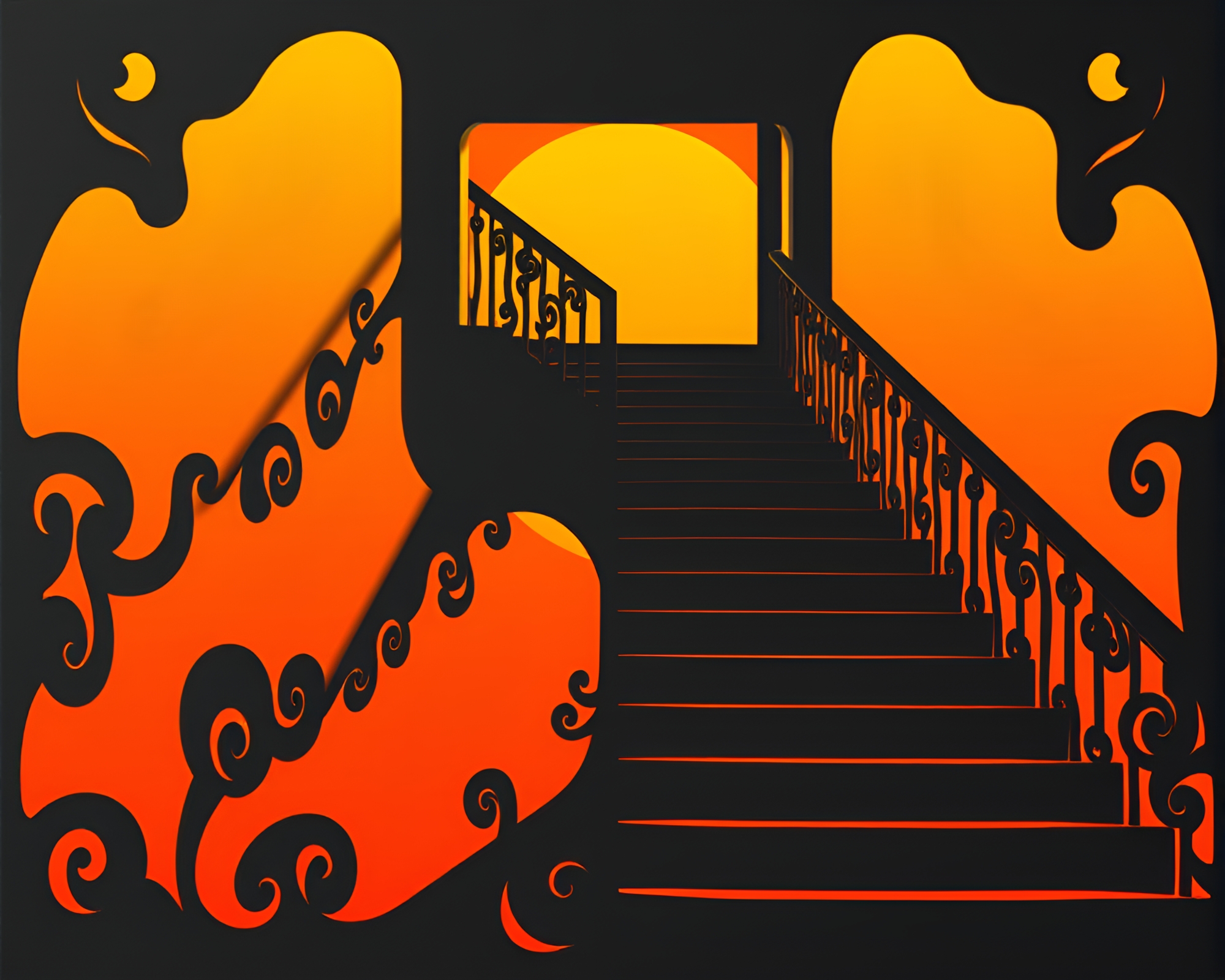 Mesmerizing Escher-inspired Stencil Art at Sunset – free AI stock image