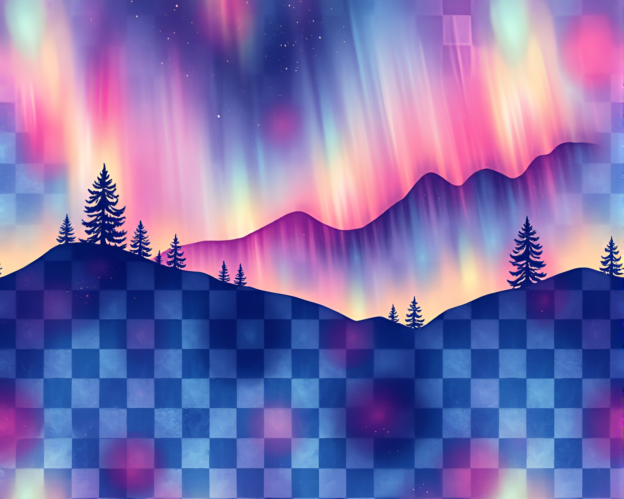 Checkered Cybernetic Hand in Aurora Wildlife Watercolor – free AI stock image