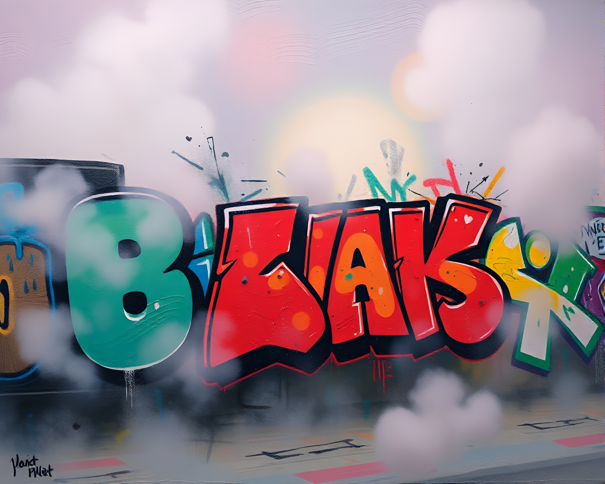 Enigmatic Fog Banks in Graffiti Oil Painting Canvas – free AI stock image