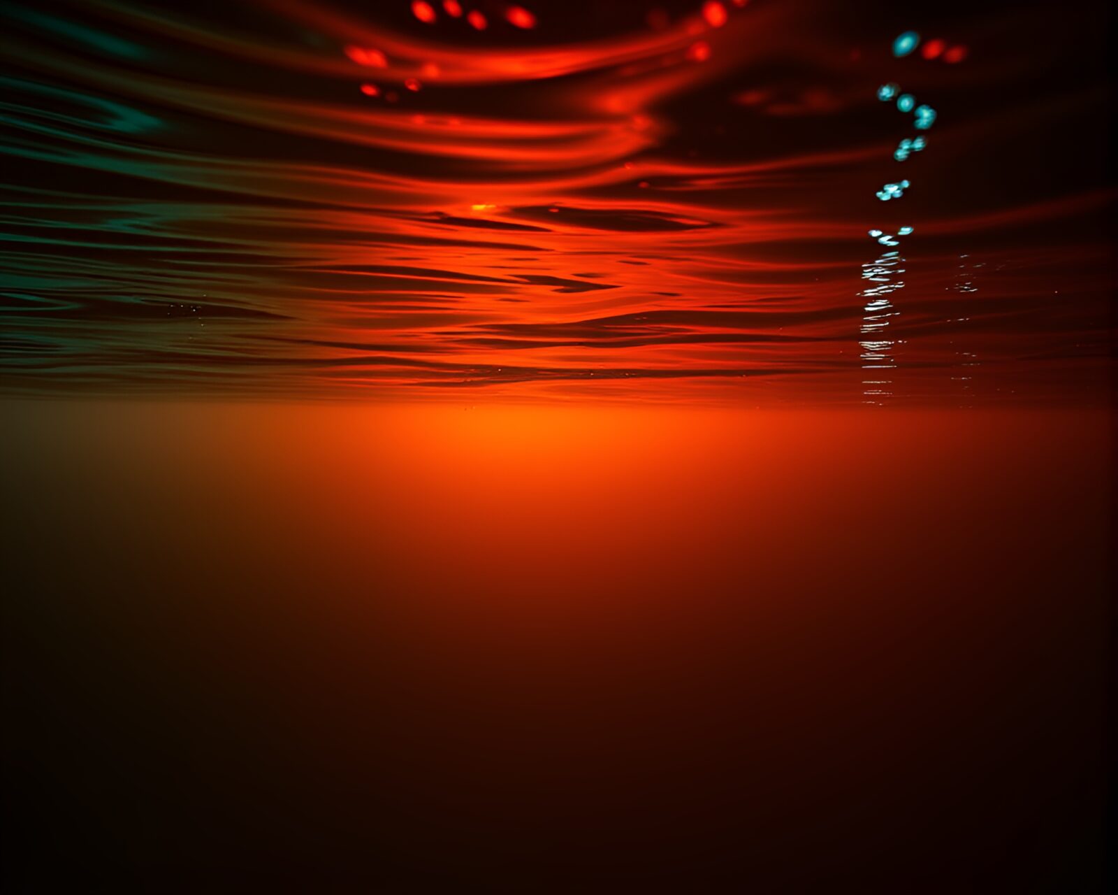 Submersible city aglow with neon reflections in burnt orange hues