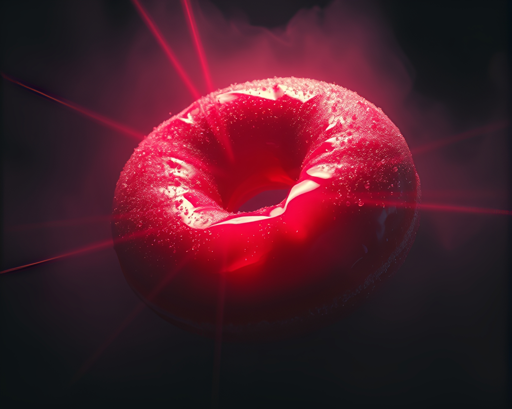 Mysterious Laser-Lit Jelly-Filled Doughnut in Impasto Style – free AI stock image