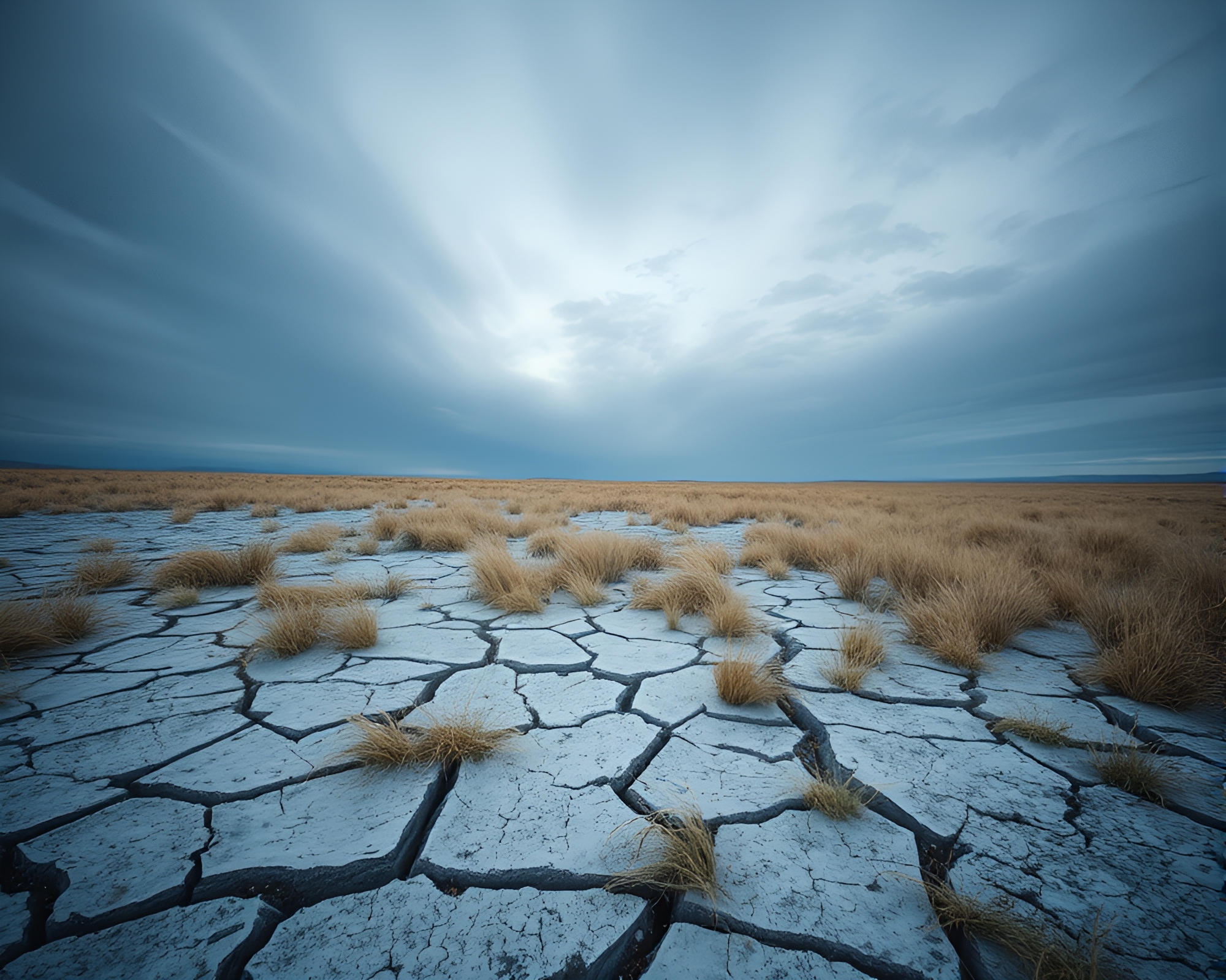 Cracked Earth in Snowy Savannah – free AI stock image