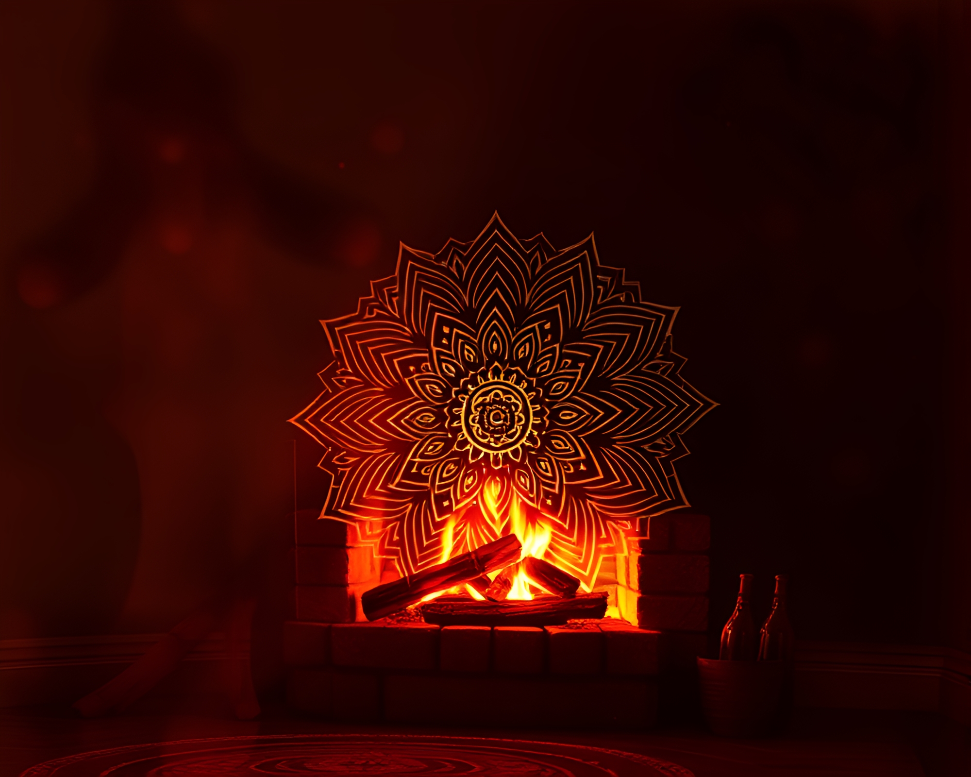 Mystical Mandala Illuminated by Fireplace Glimmer – free AI stock image