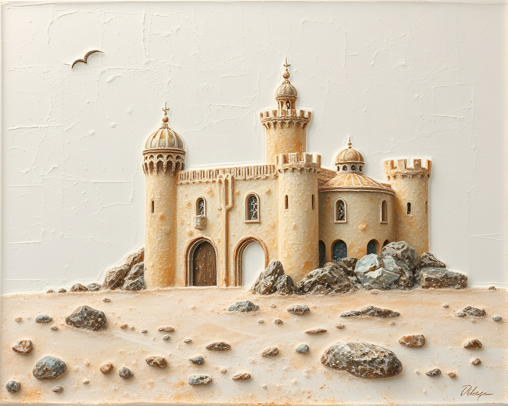 Wet Beads Theories: Deserted Castle Encaustic Painting – free AI stock image