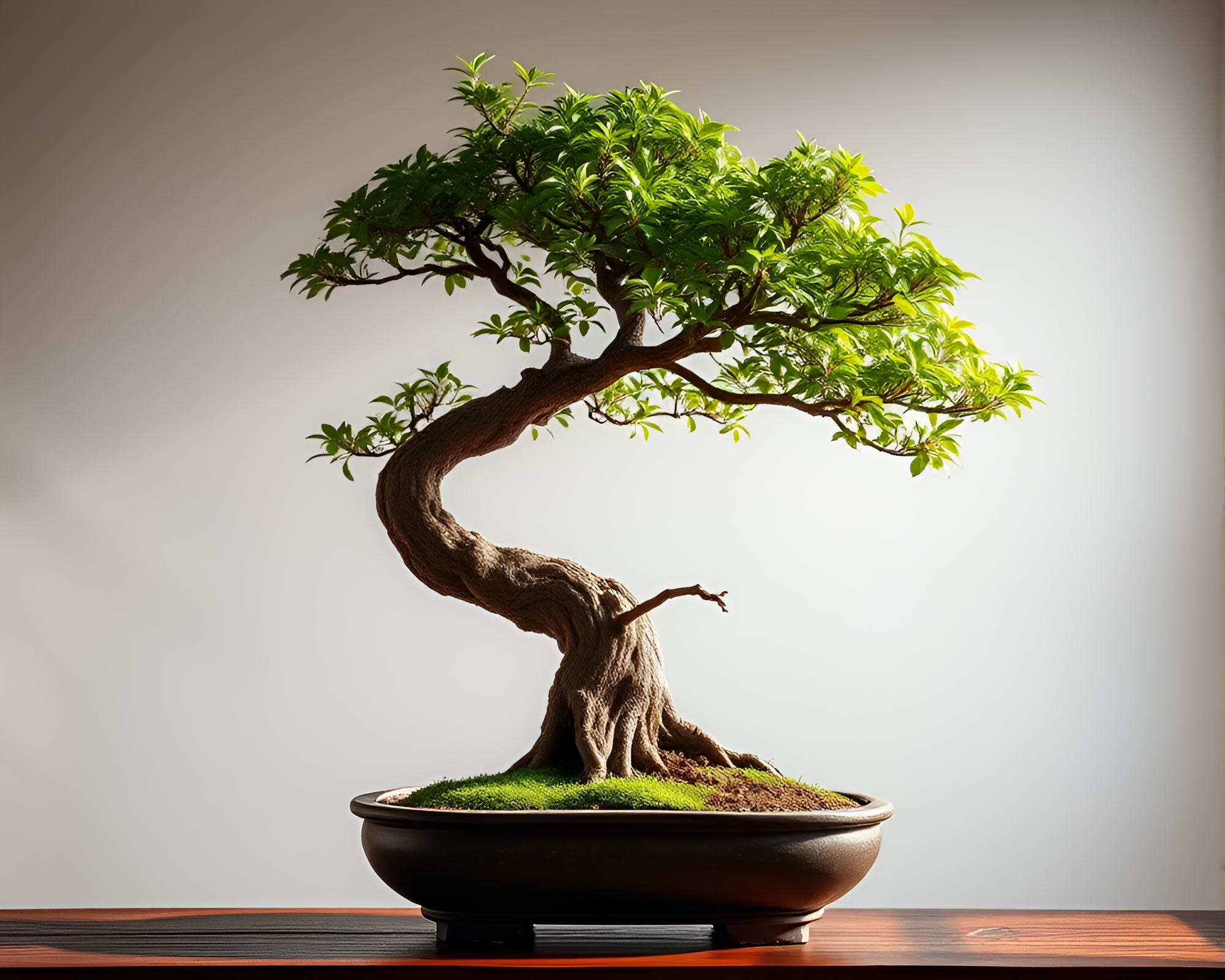 Vivid Bonsai Tree Under Natural Sunlight – free AI stock image