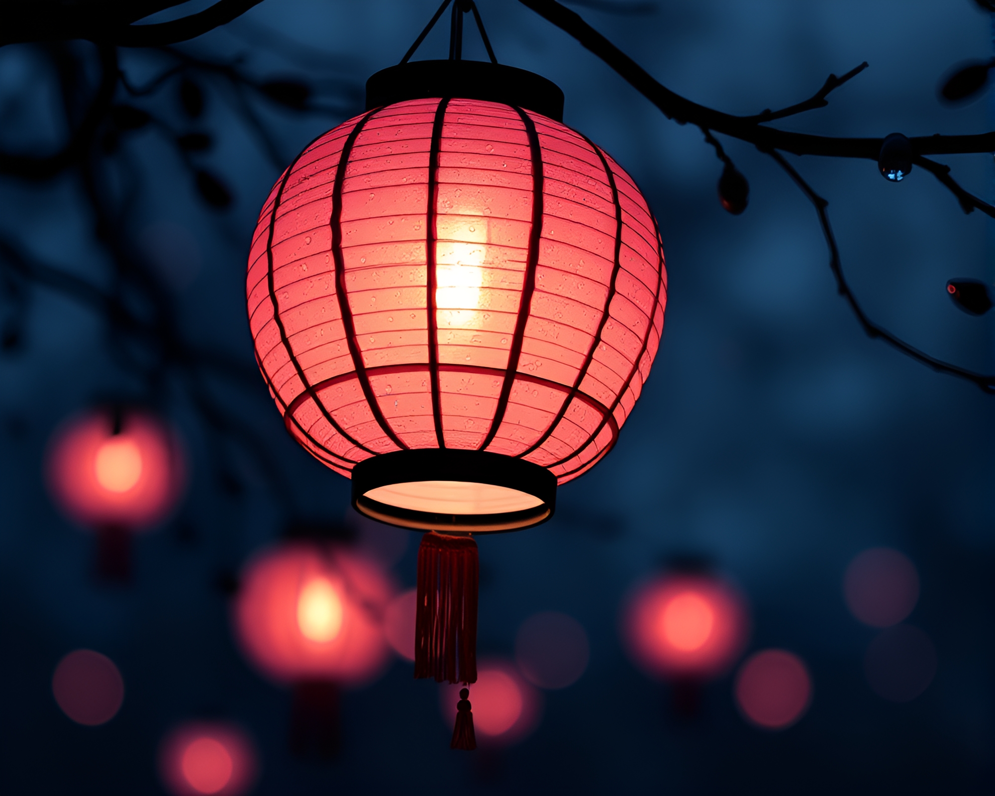 Sapphire Paper Lantern with Dew Drops – free AI stock image