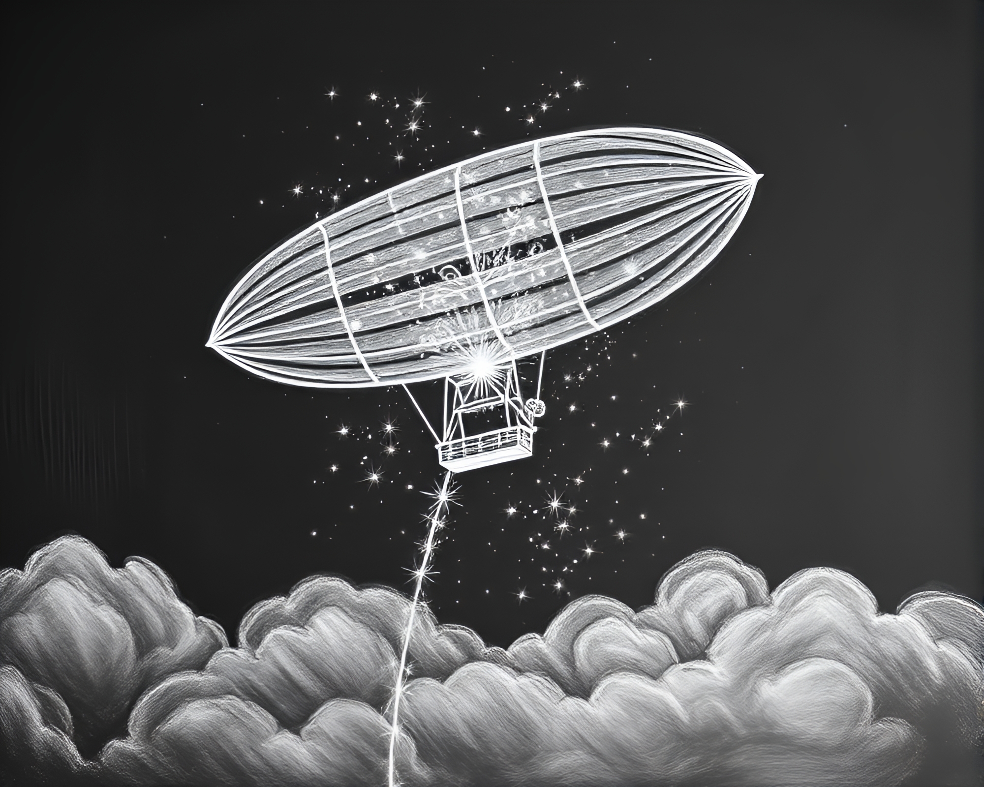 Engraved Zeppelin in Chalkboard Fairy Light Illustration – free AI stock image