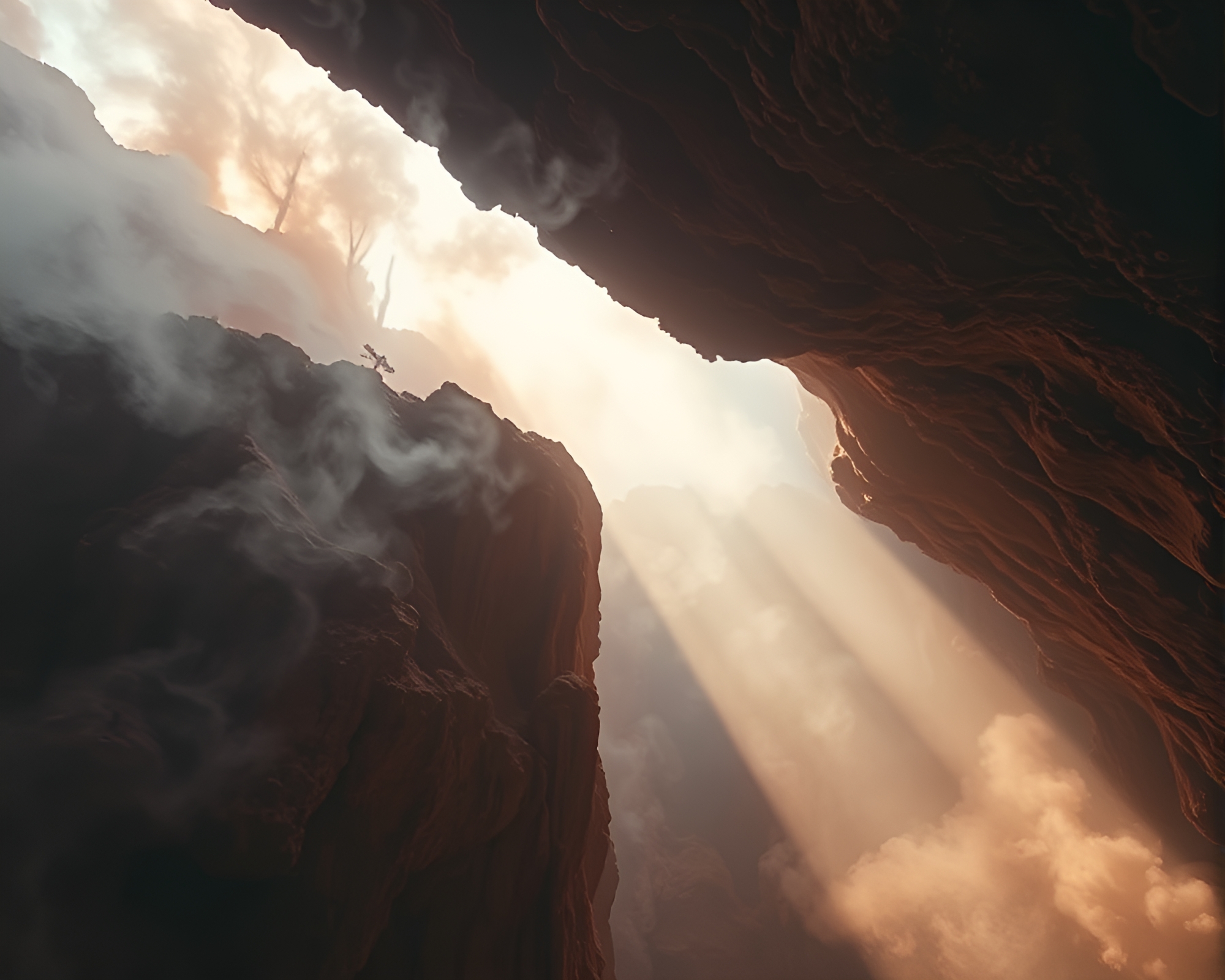 Mystical Smoke Rings in Rust-toned Cave Cinemagraph – free AI stock image