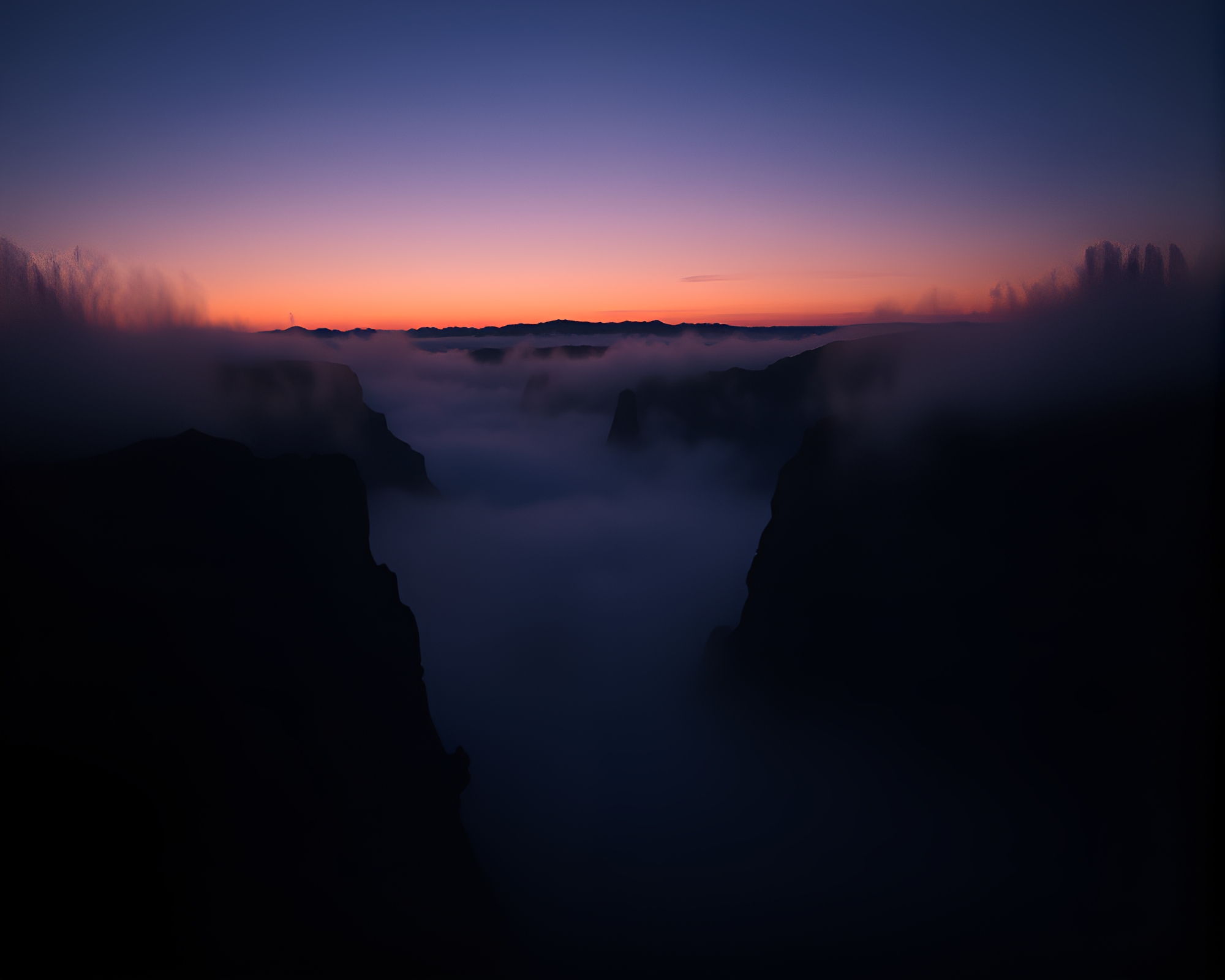 Ethereal Twilight Canyon Fog: Chiaroscuro Dusk Mystique – free AI stock image