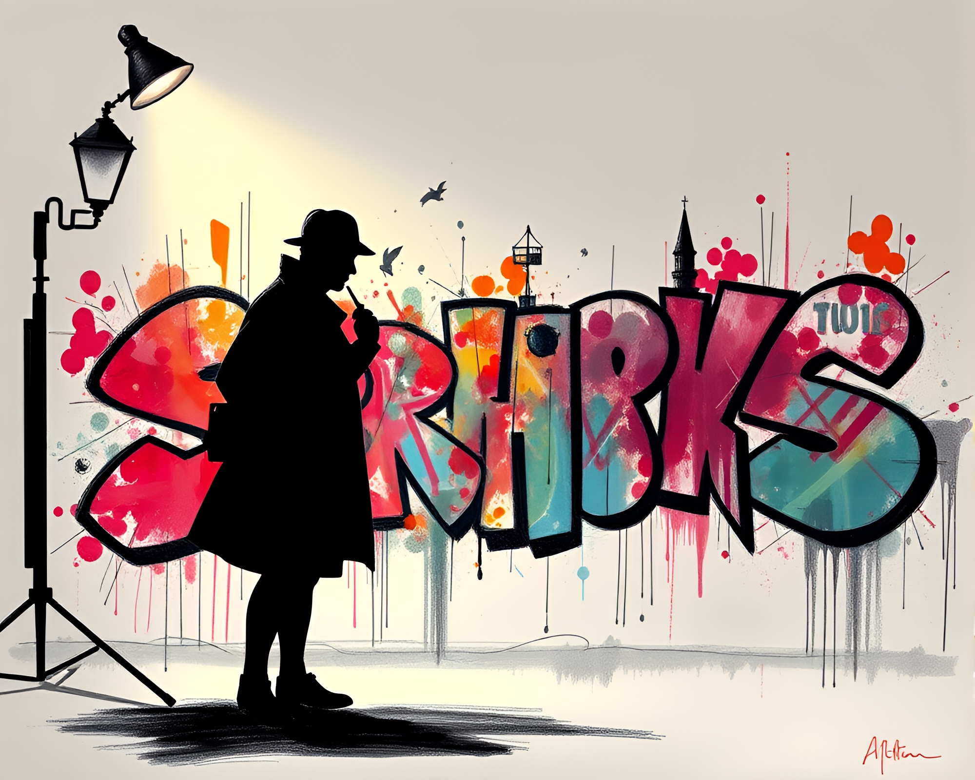 Sherlock Holmes Graffiti Silhouette in Pencil Sketch – free AI stock image