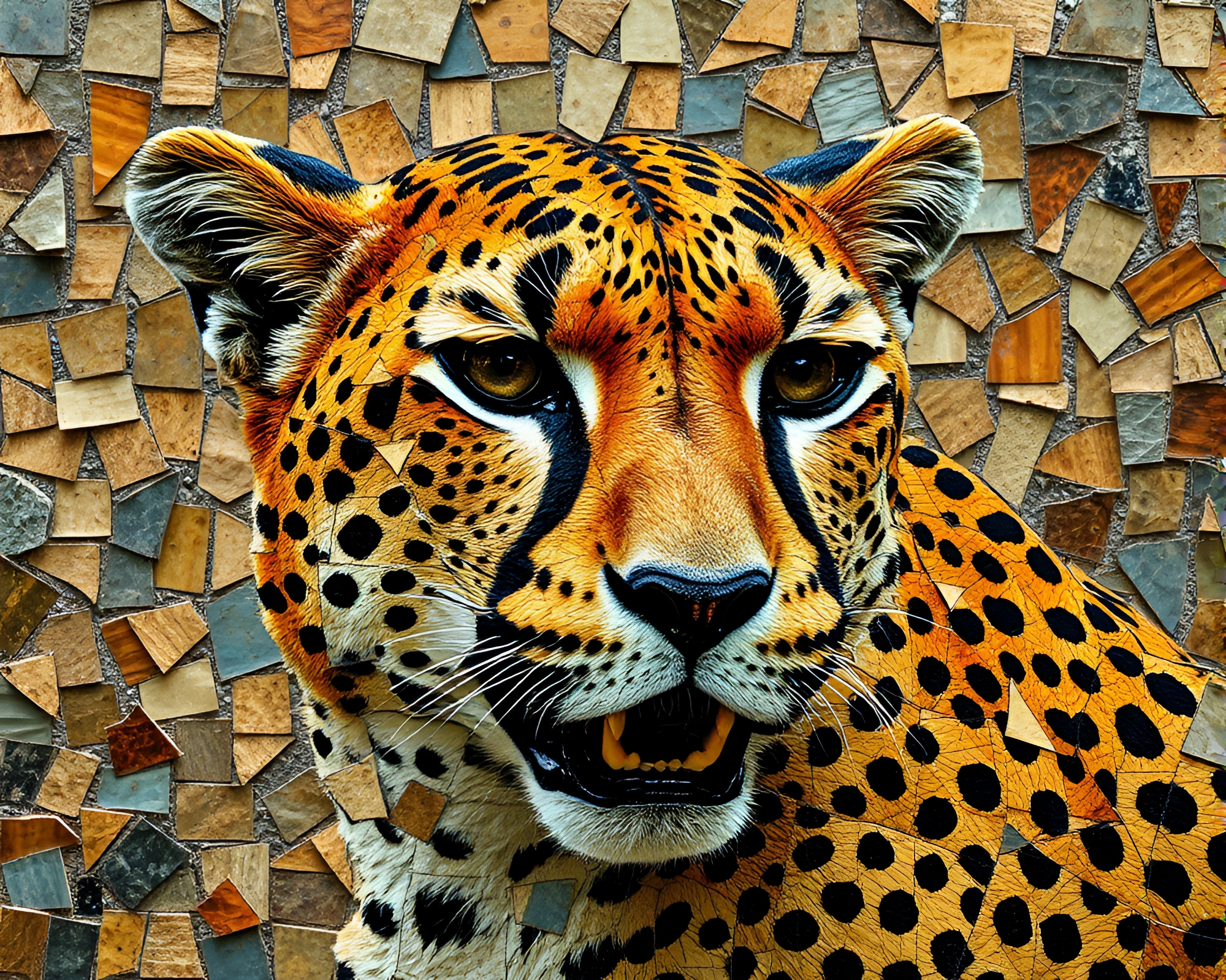 Cheetah Origami in Broken Mosaic Light – free AI stock image