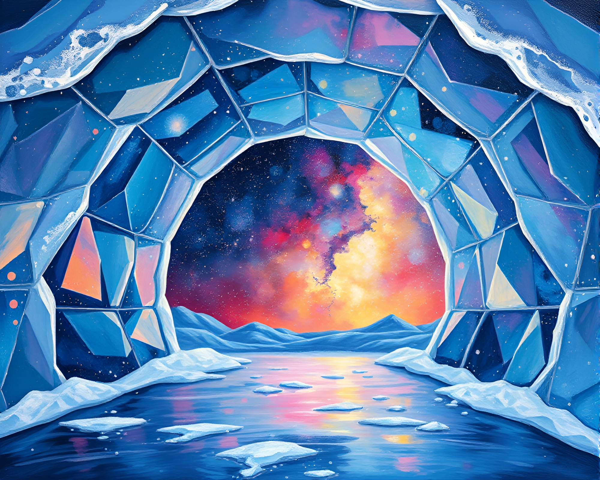Galaxy Glass Igloo Under Palette Knife Sky – free AI stock image
