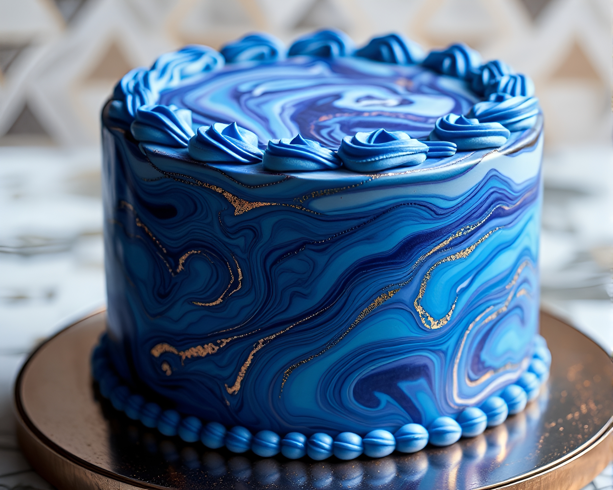 Twilight Blue Marbled Cake in Pop Art Foil Stamping – free AI stock image