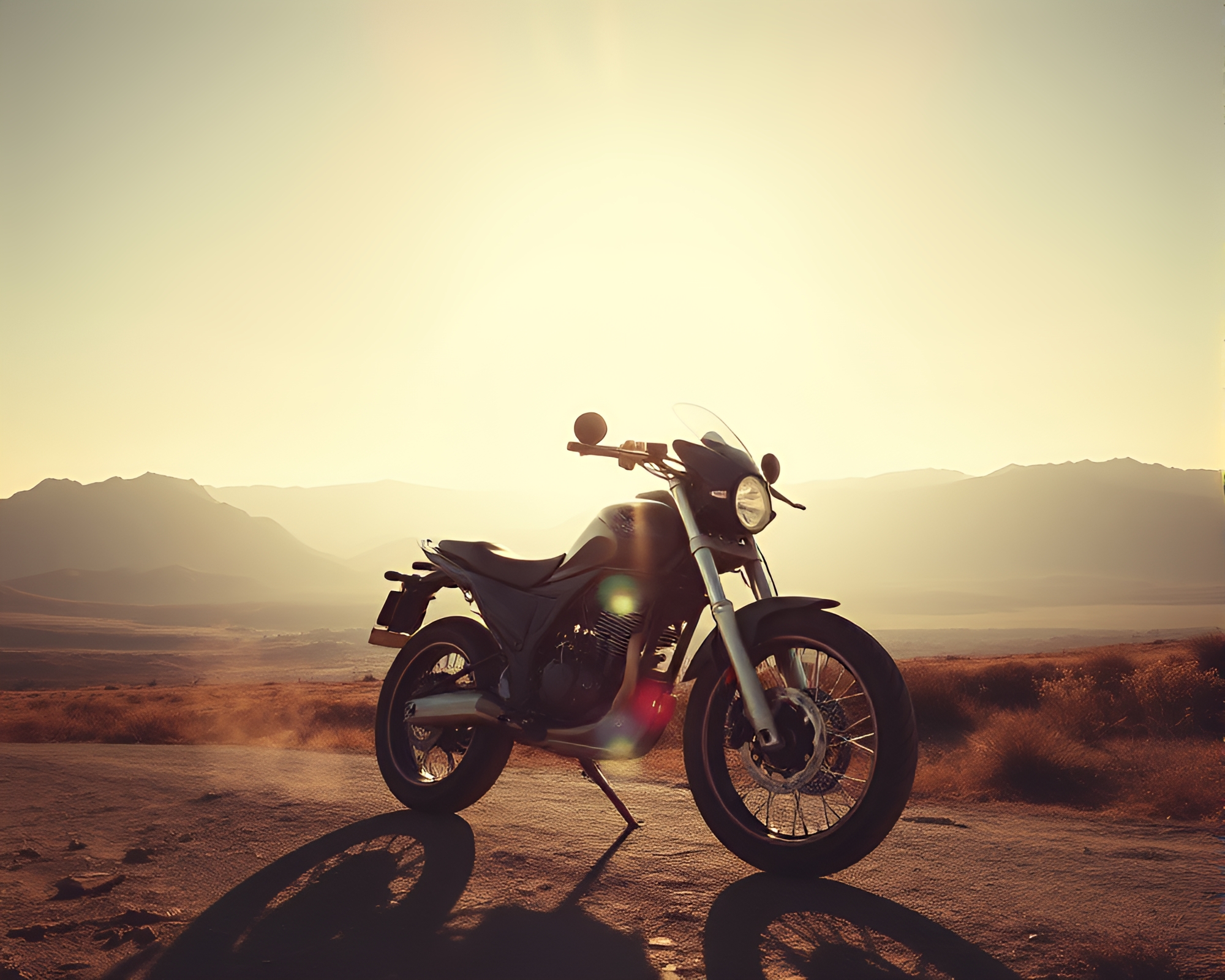 Sunburst Hoverbike Riding Through Etched Landscape – free AI stock image