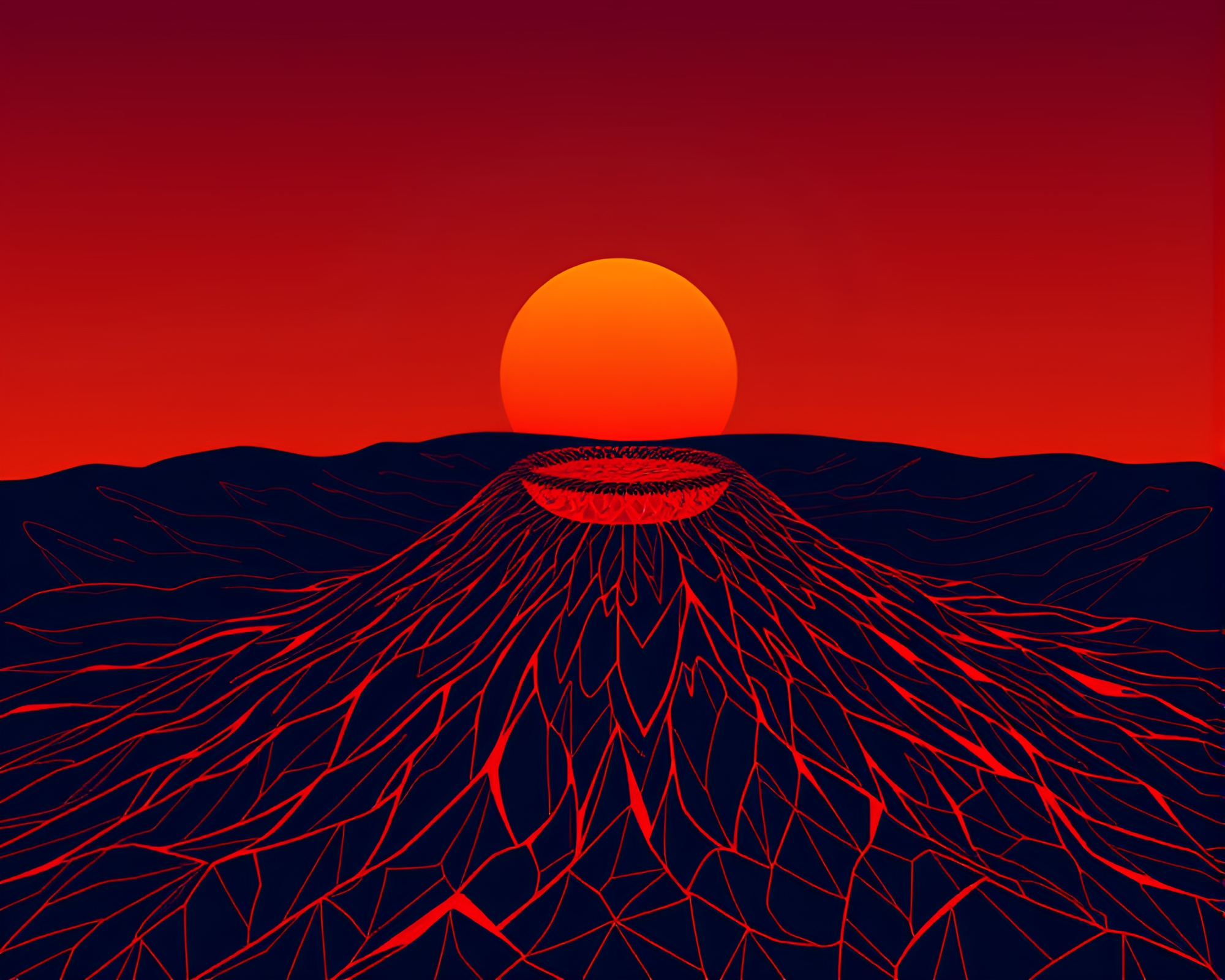 Geometry in Volcanic Sunset: Cel-Shaded Crater – free AI stock image