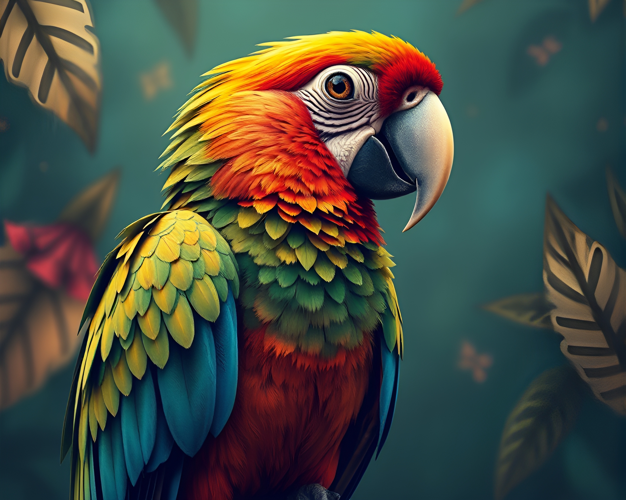 Steampunk Tropical Parrot Illustration with Tight Crop – free AI stock image