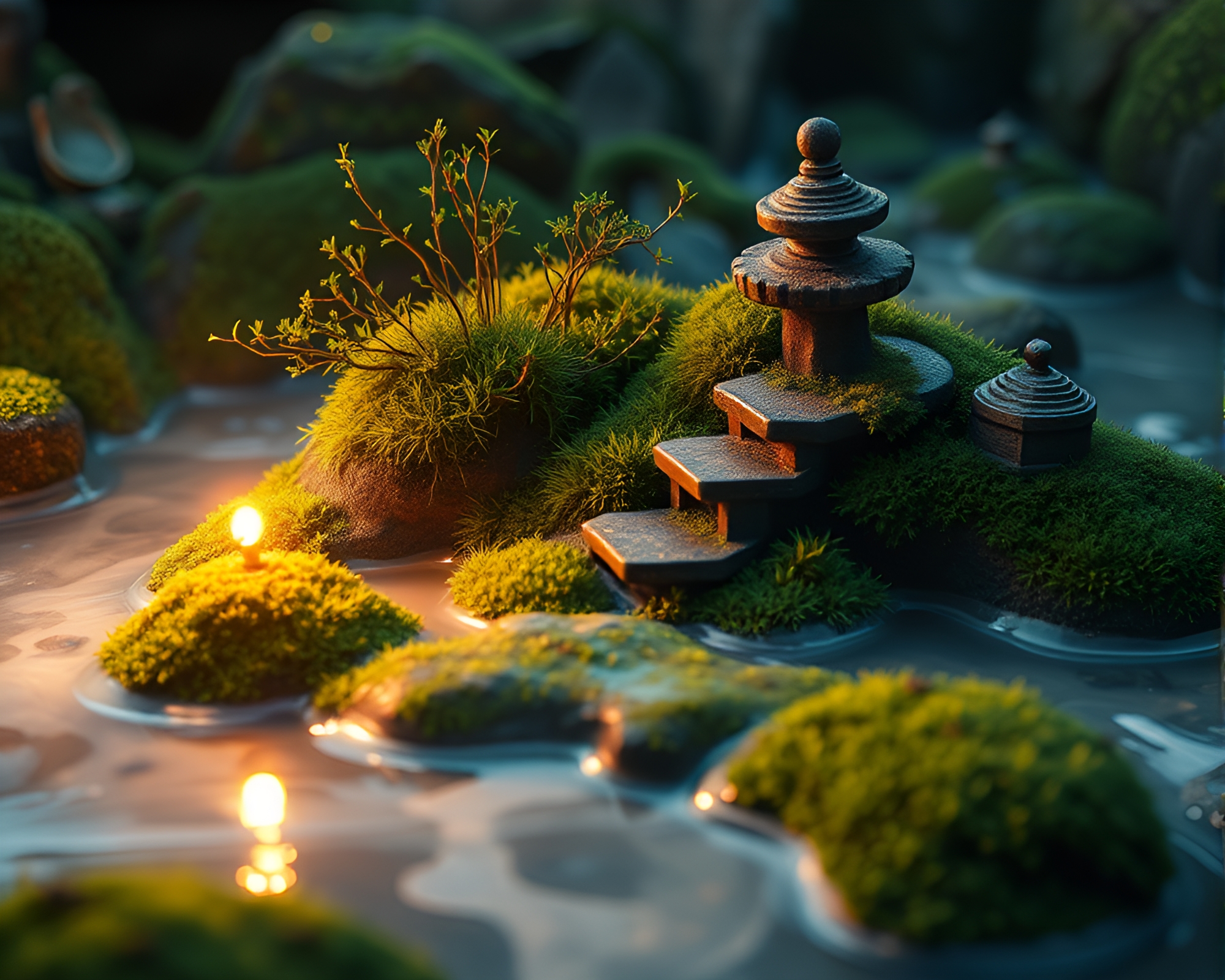 Enchanting Moss Garden with Sorcery Glow – free AI stock image