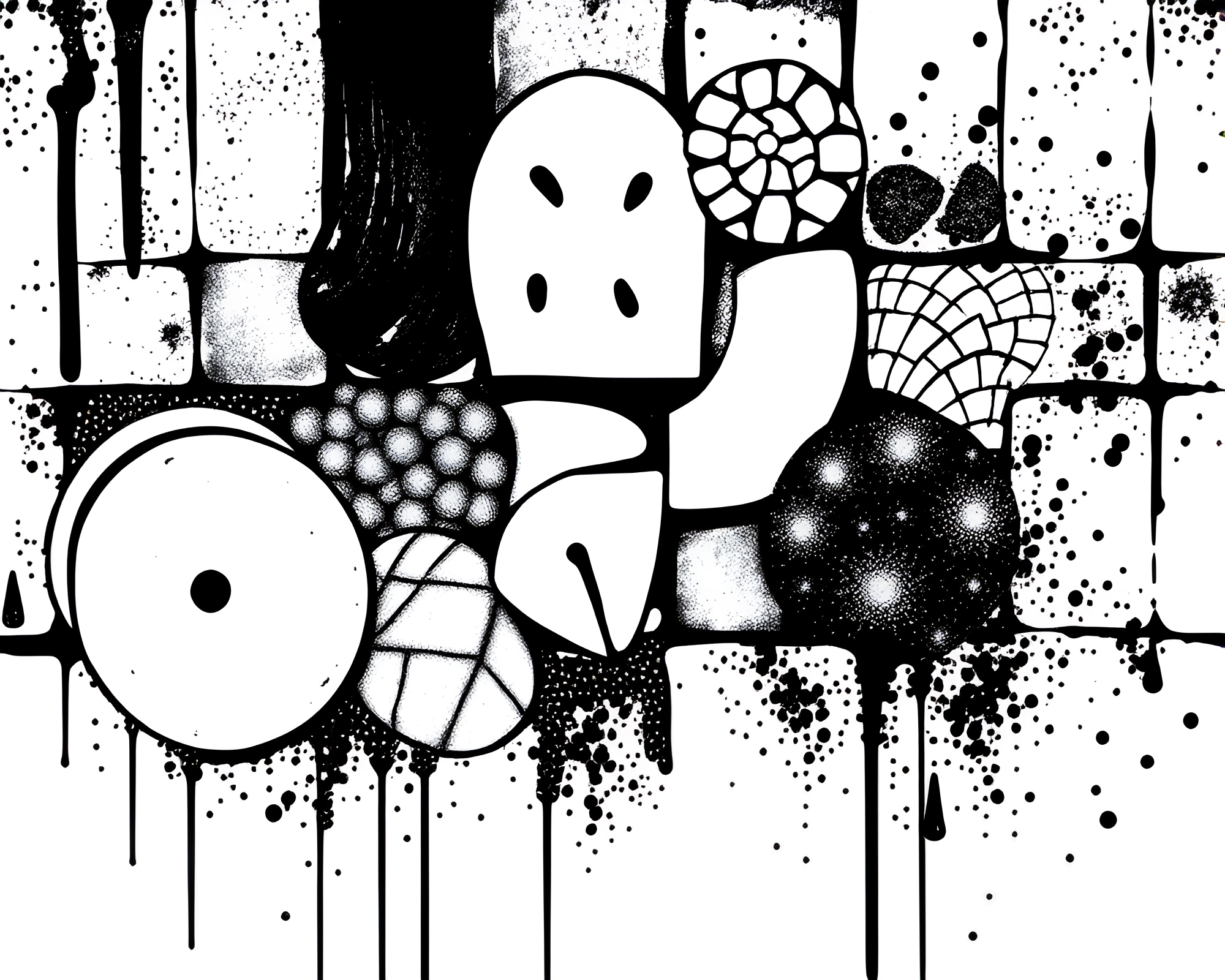 Halftone Charcuterie Graffiti in Monochrome – free AI stock image